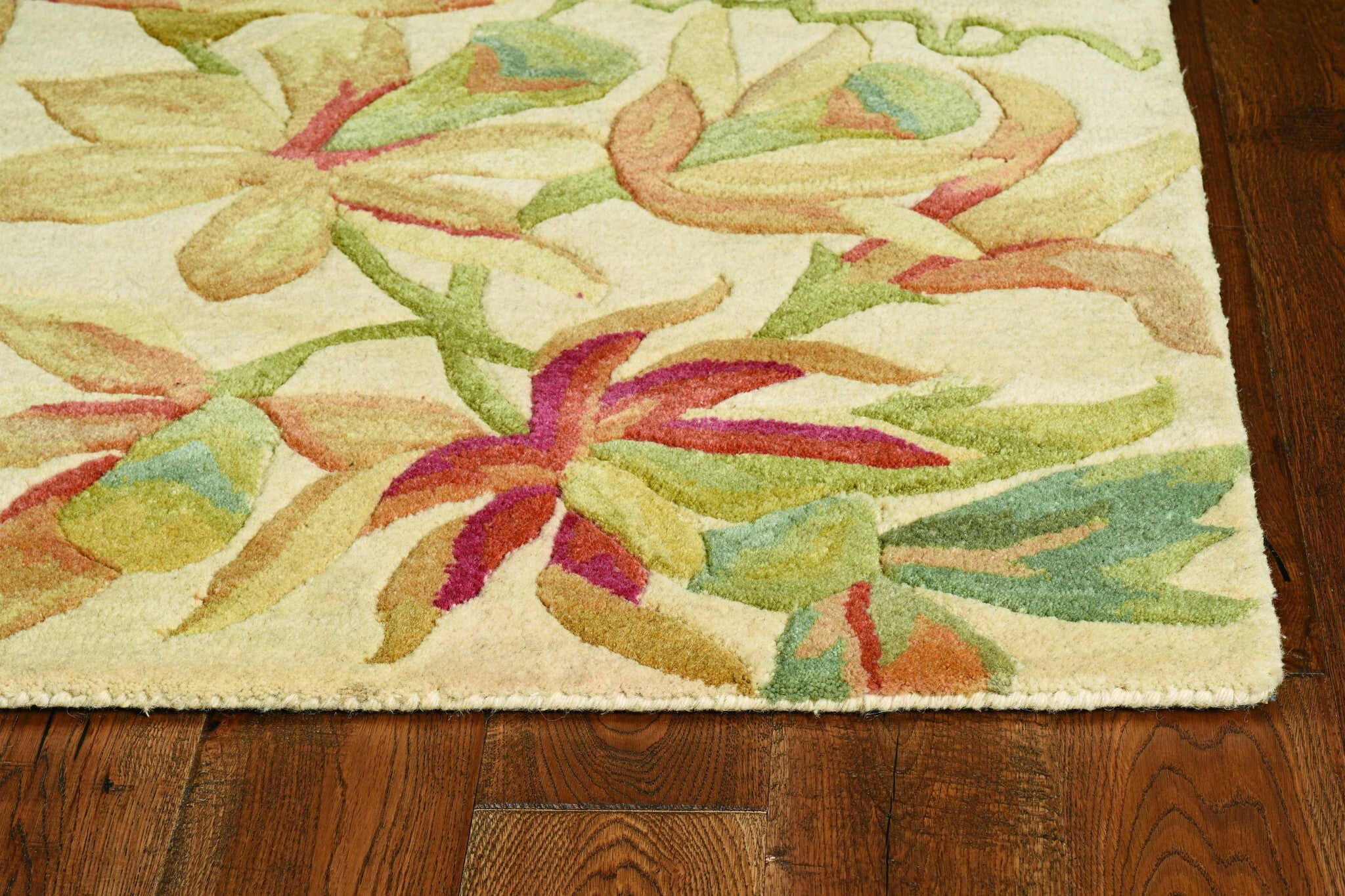 5'X8' Ivory Hand Tufted Tropical Plants Indoor Area Rug