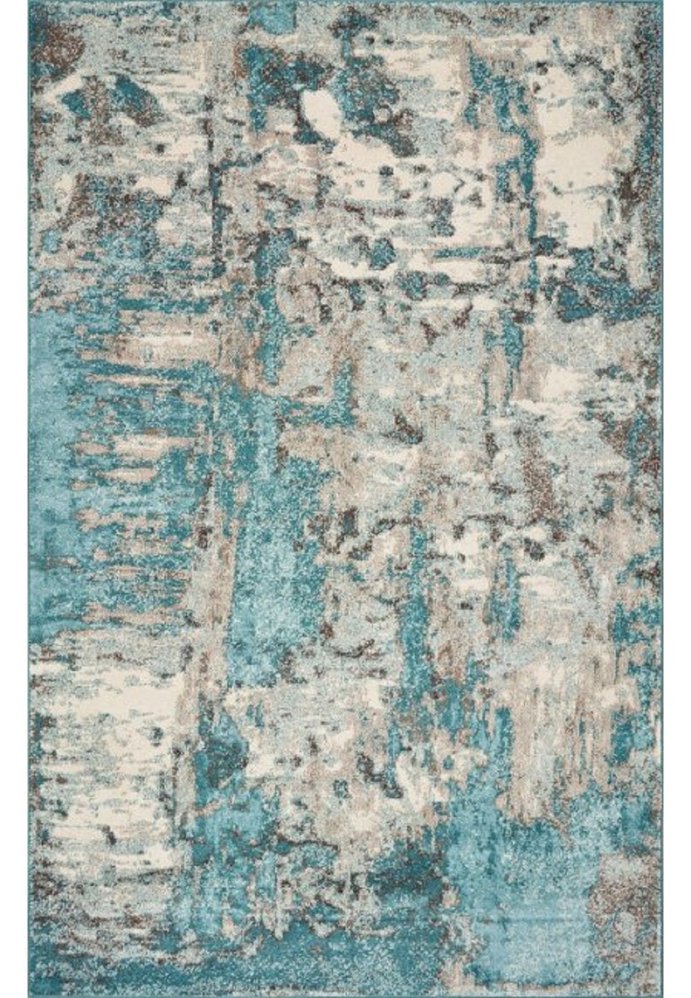 8'X10' Ivory Teal Machine Woven Abstract Watercolor Indoor Area Rug