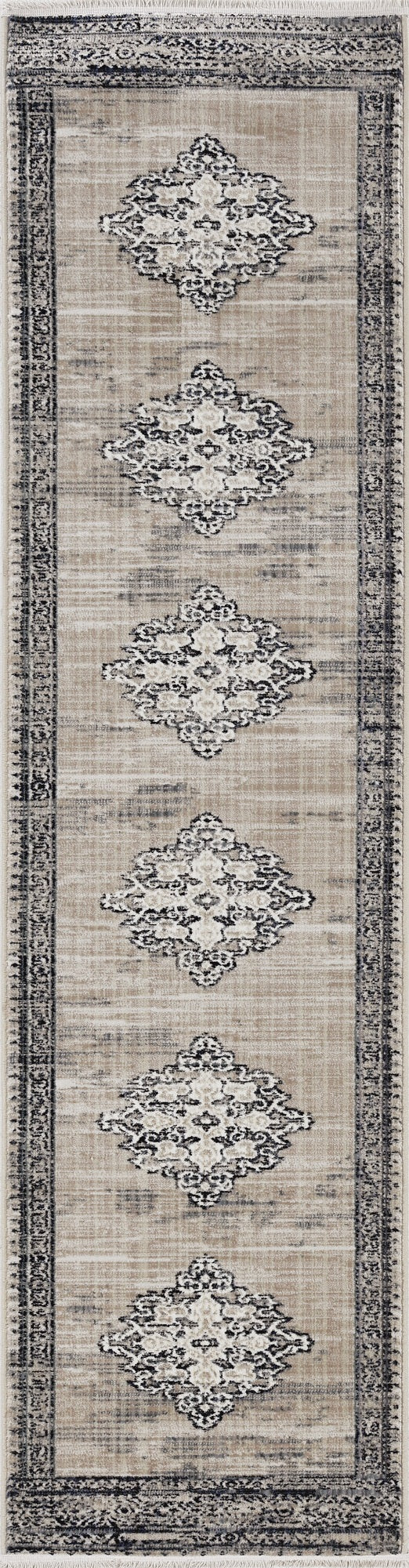 5' X 8' Sand Or Charcoal Medallion Bordered Area Rug
