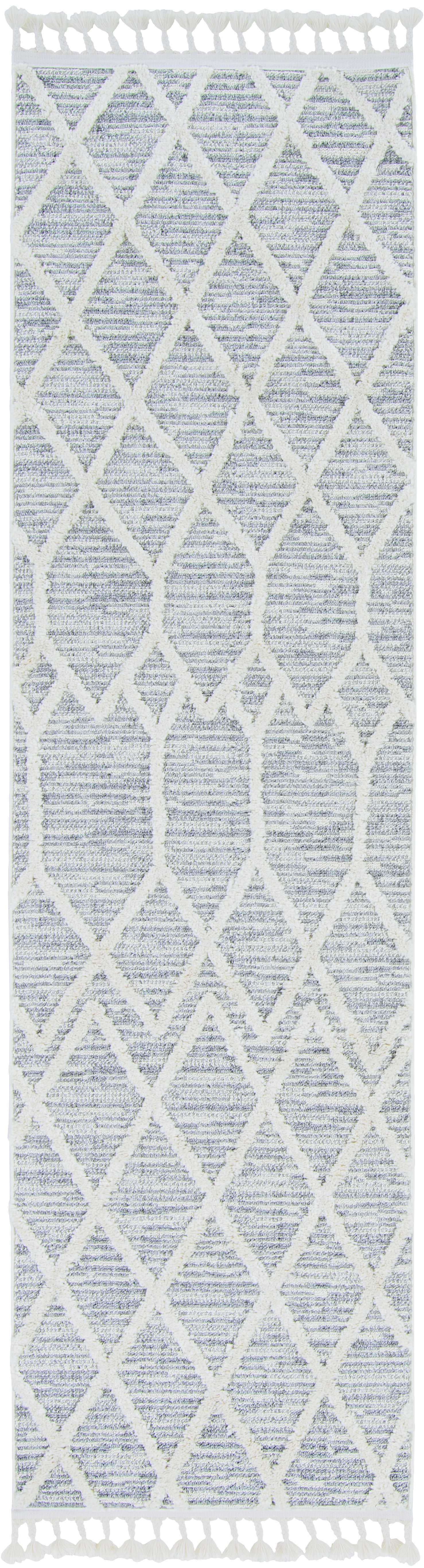 3' X 5' Ivory Grey Diamonds Area Rug With Fringe