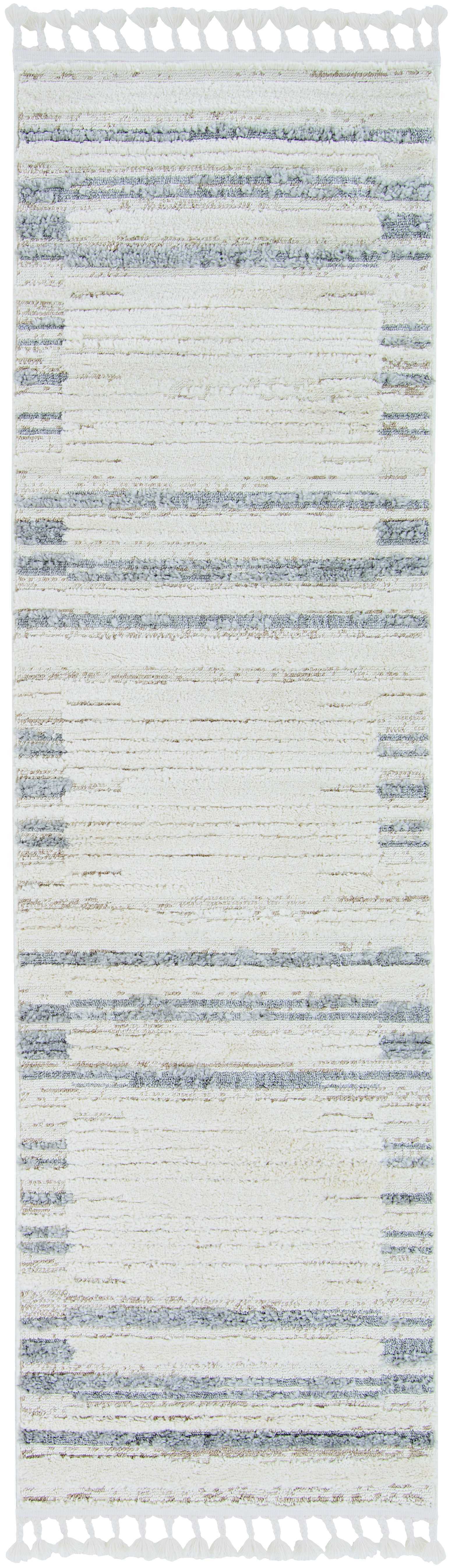 3' X 5' Ivory Grey Gradient Area Rug With Fringe