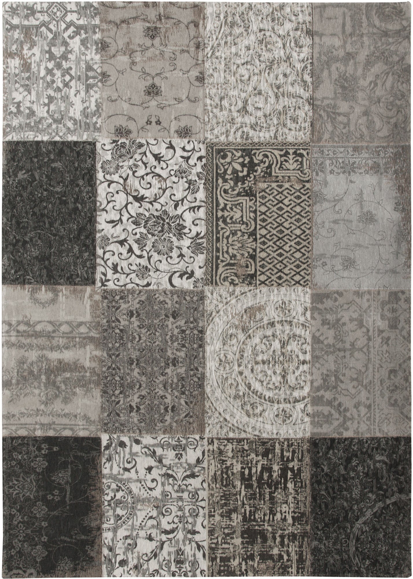 6' X 7' Black White And Grey Patchwork Design Area Rug