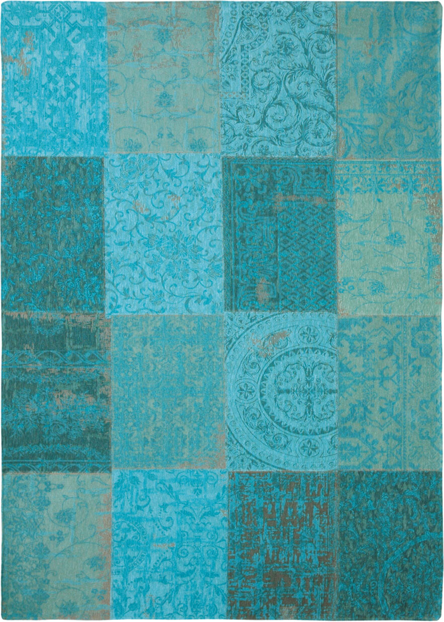 5' X 7' Azur Light Blue Dark Blue And Red Patchwork Design Area Rug