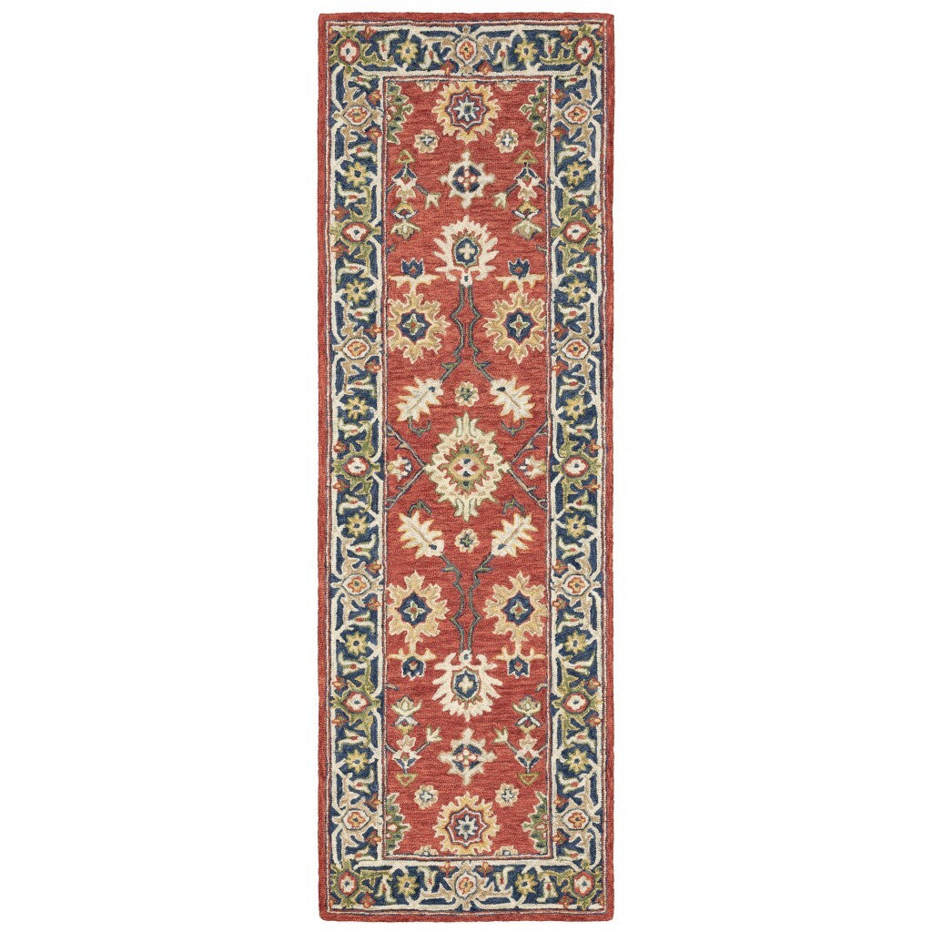 3'X8' Red And Blue Bohemian Area  Rug