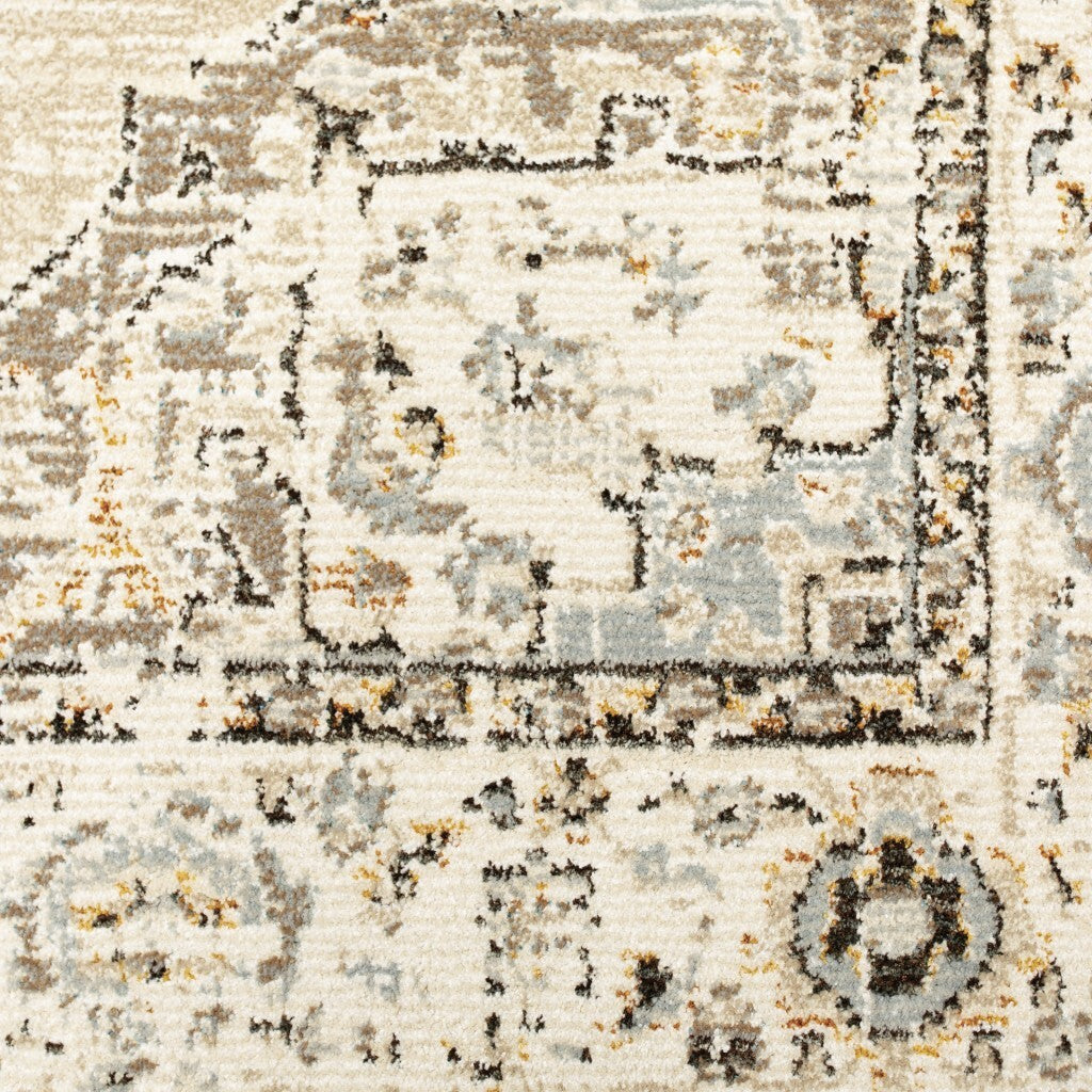 4'X6' Beige And Ivory Center Jewel Area Rug