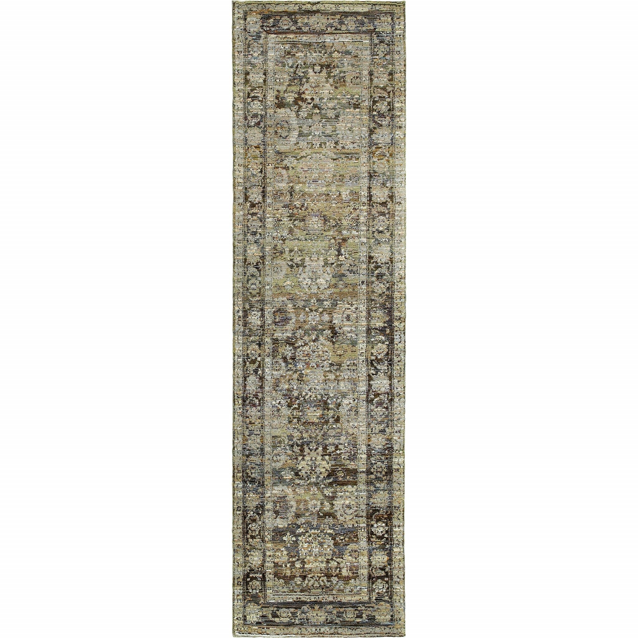 2'X8' Green And Brown Floral Runner Rug