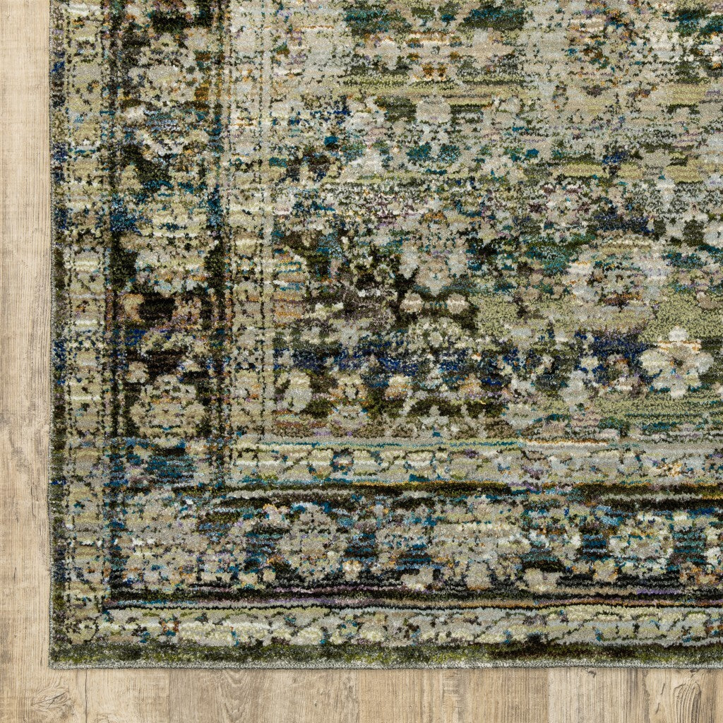 7' Round Green And Brown Floral Area Rug