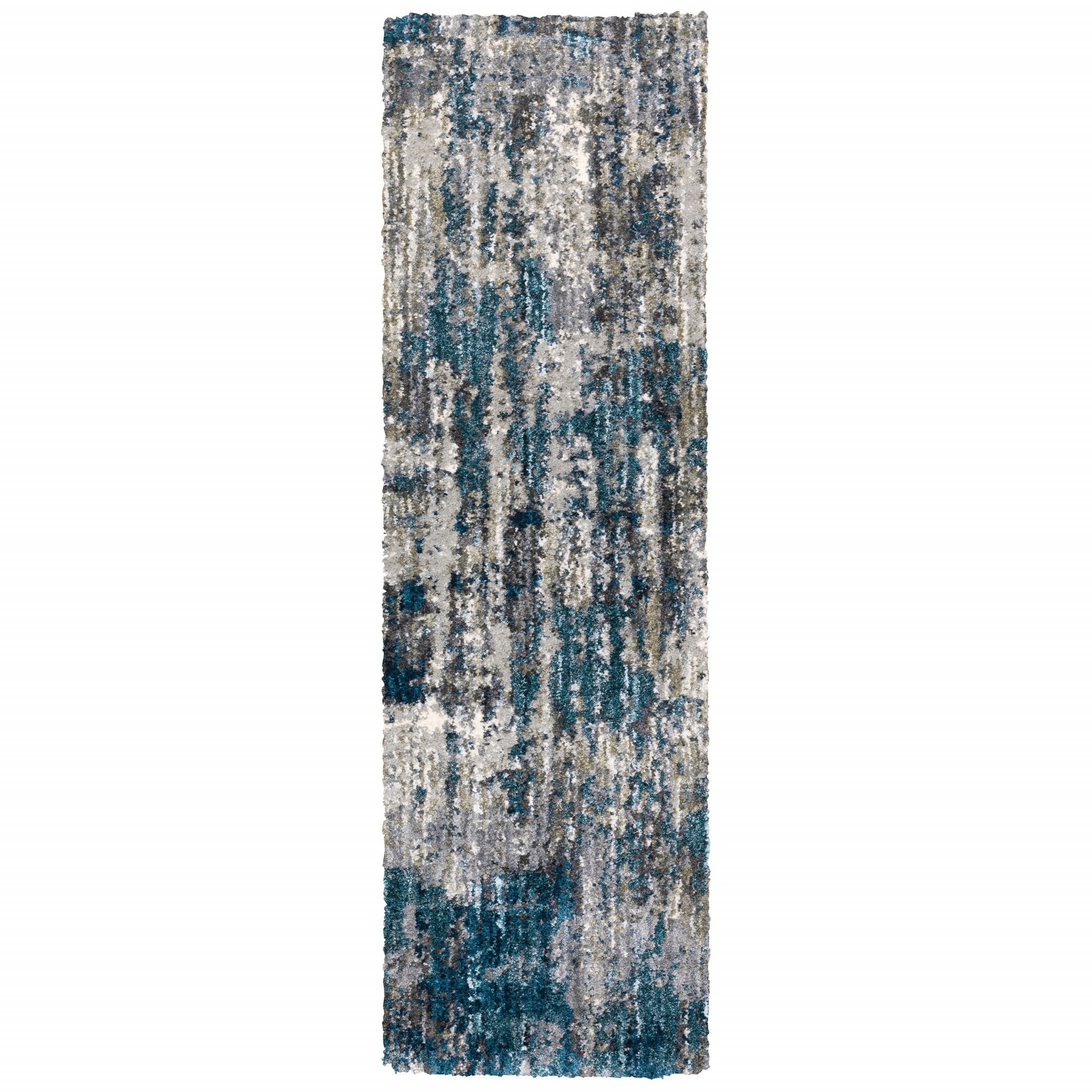 2'X8' Grey And Blue Grey Skies Runner Rug