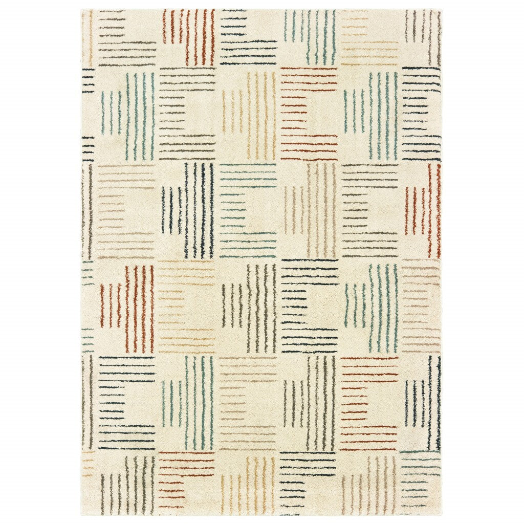 6' X 9' Ivory Multi Neutral Tone Scratch Indoor Area Rug