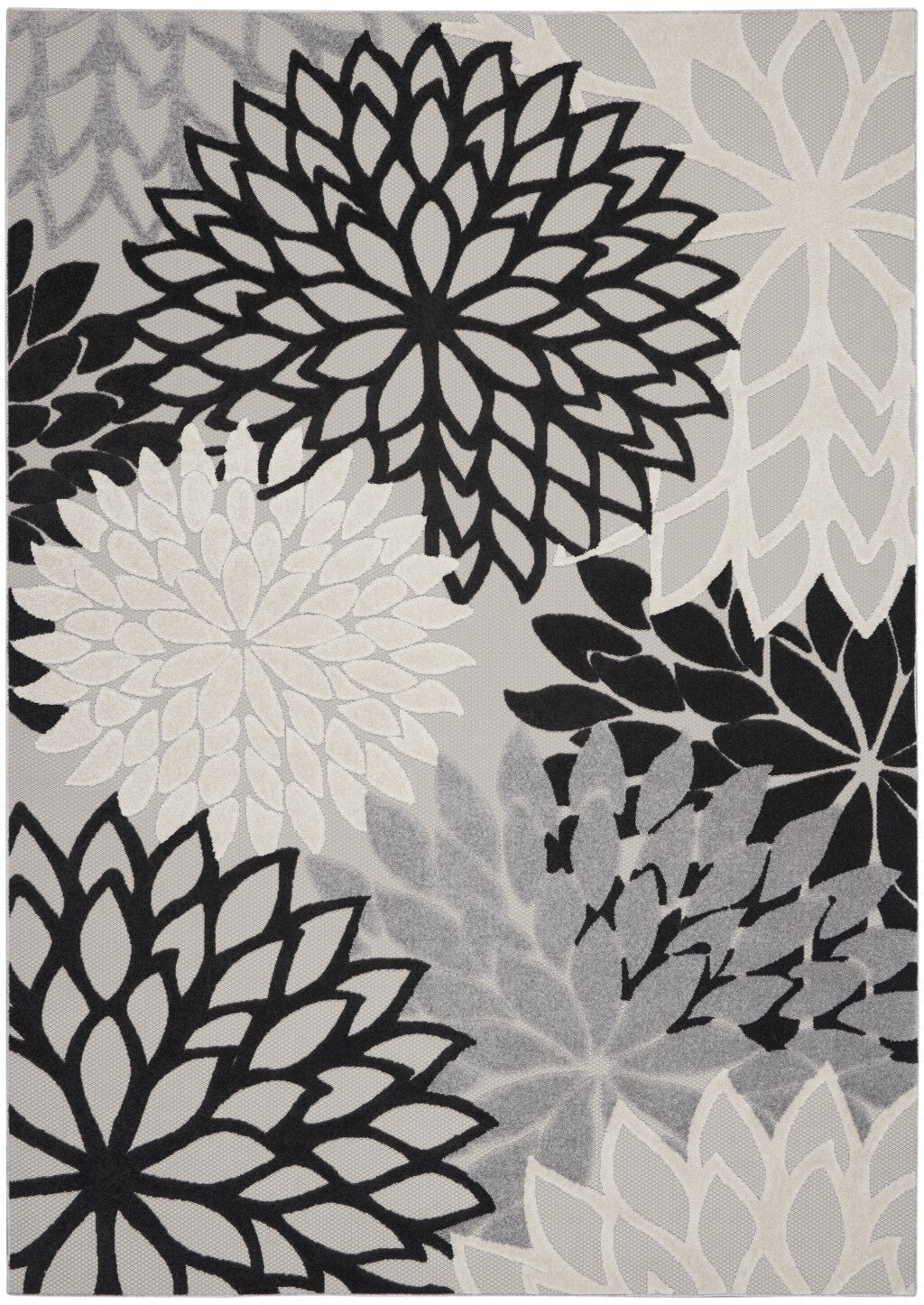 7' X 10' Black Gray White Indoor Outdoor Area Rug