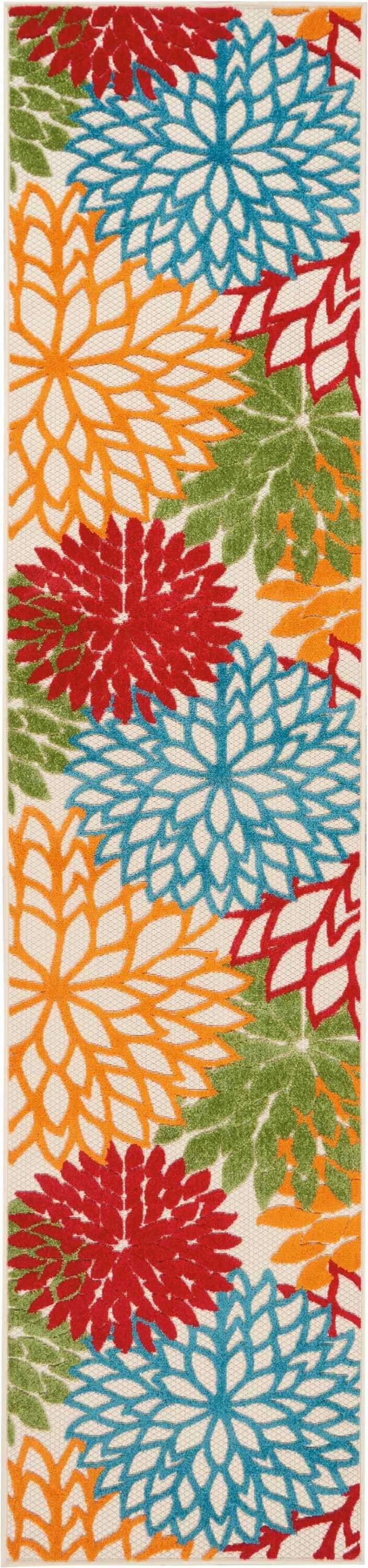 2' X 10' Green Floral Indoor Outdoor Runner Rug