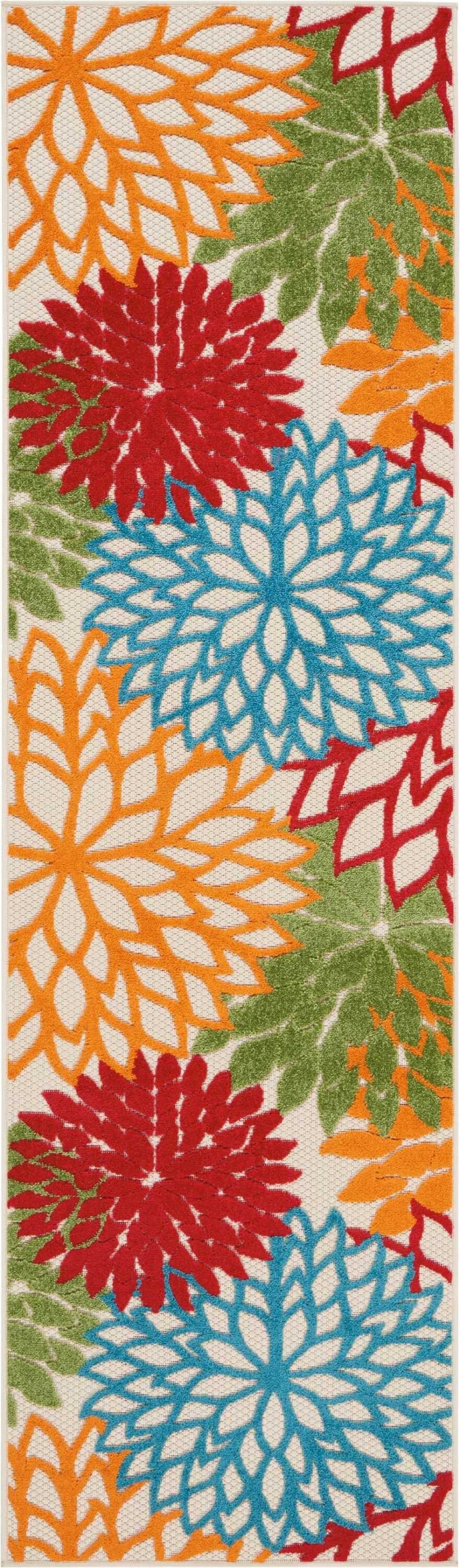 2' X 8' Green Floral Indoor Outdoor Runner Rug