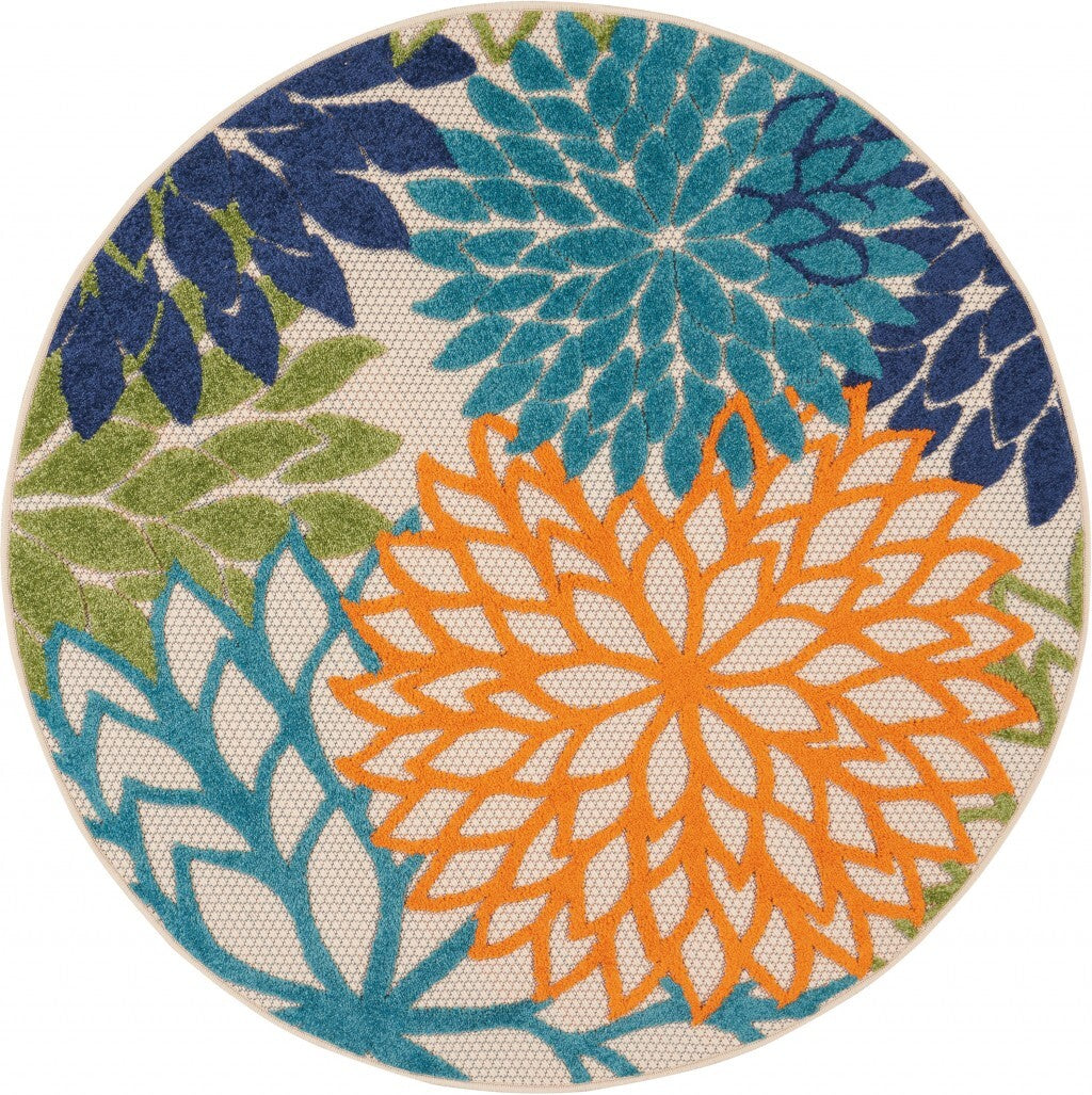 4' Round Orange Floral Outdoor Area Rug