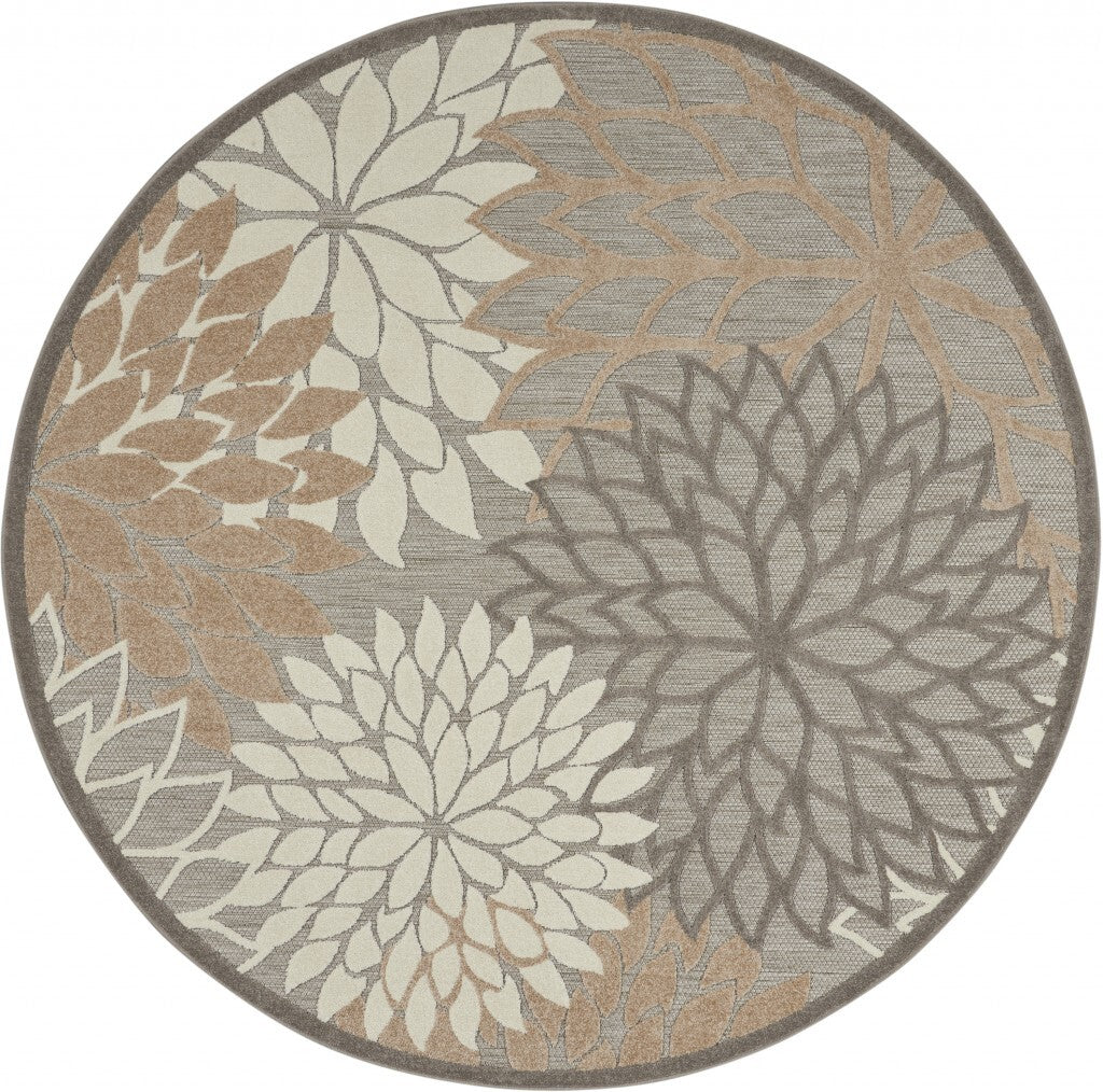 4' Round Natural And Gray Indoor Outdoor Area Rug