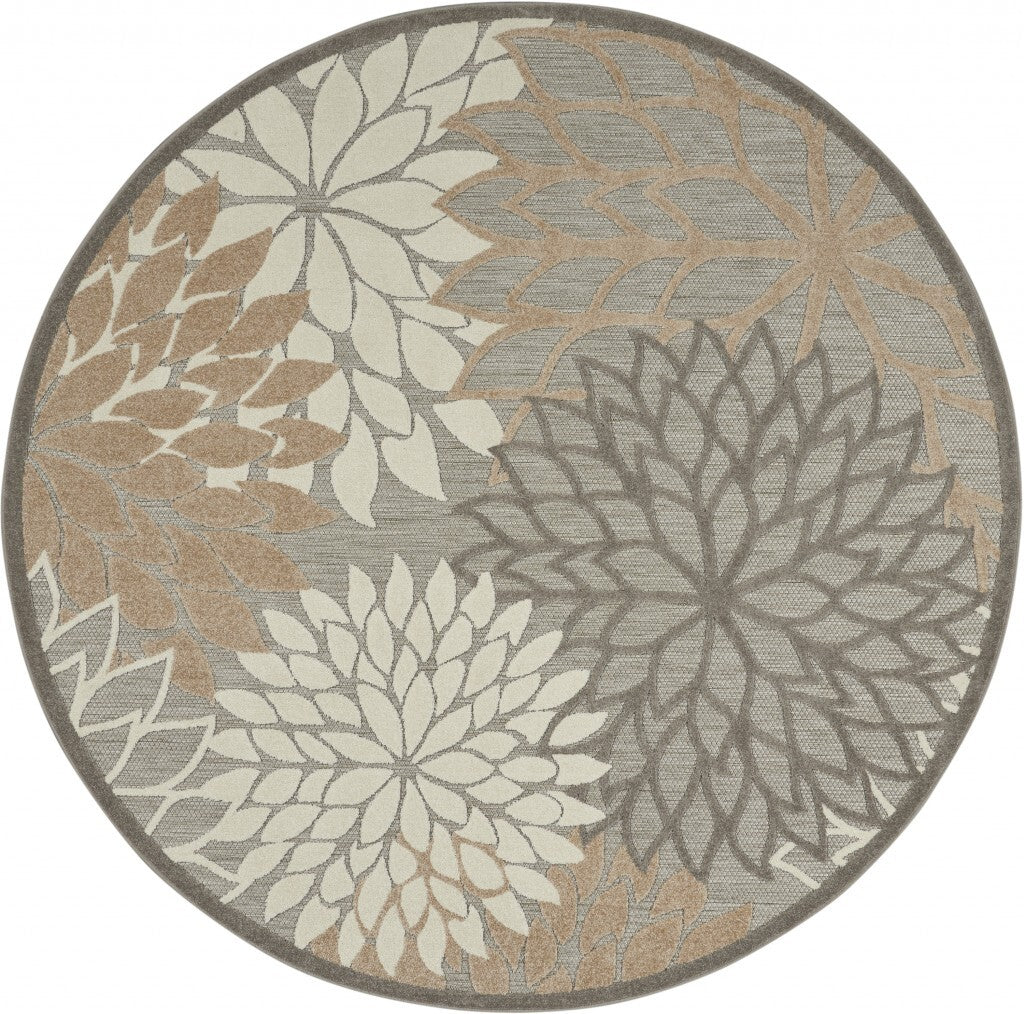 8' Round Natural And Gray Indoor Outdoor Area Rug