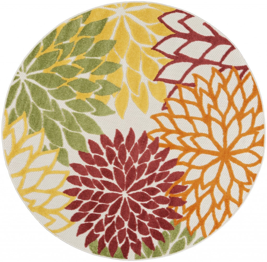 5' Round Red Tropical Indoor Outdoor Area Rug