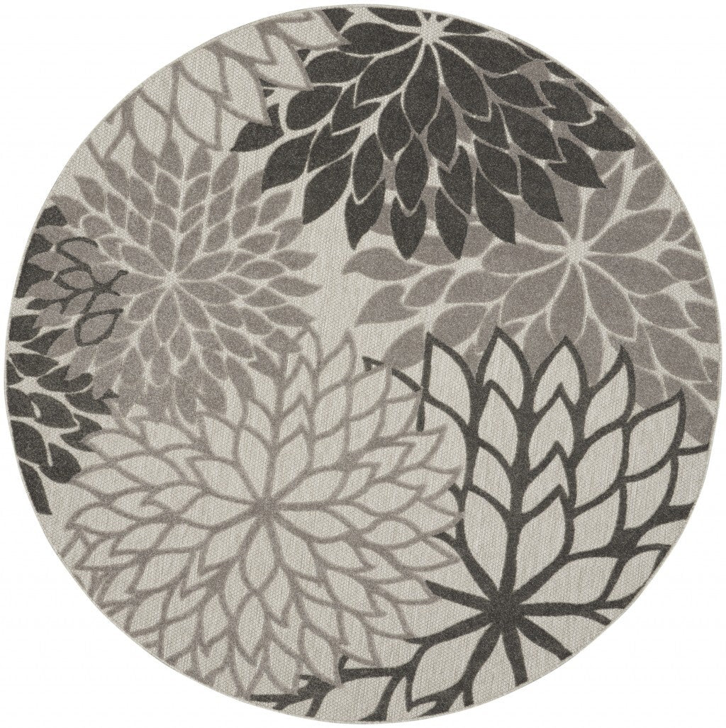 8' Round Silver And Gray Indoor Outdoor Area Rug