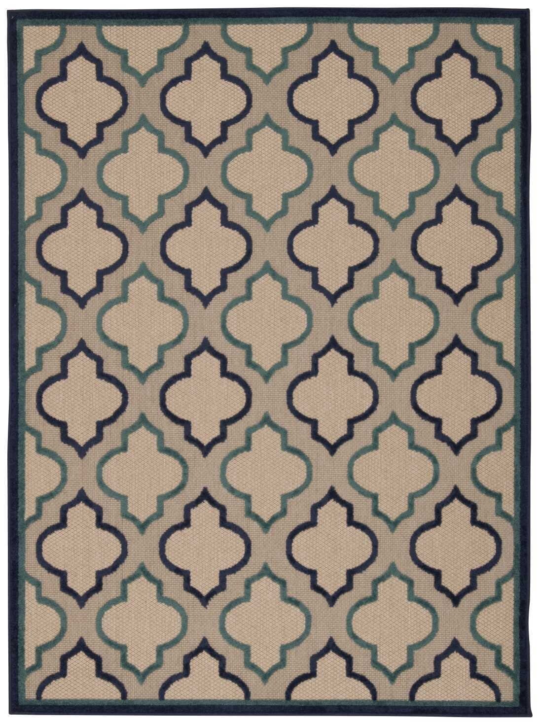 5' X 8' Navy Blue Trellis Indoor Outdoor Area Rug