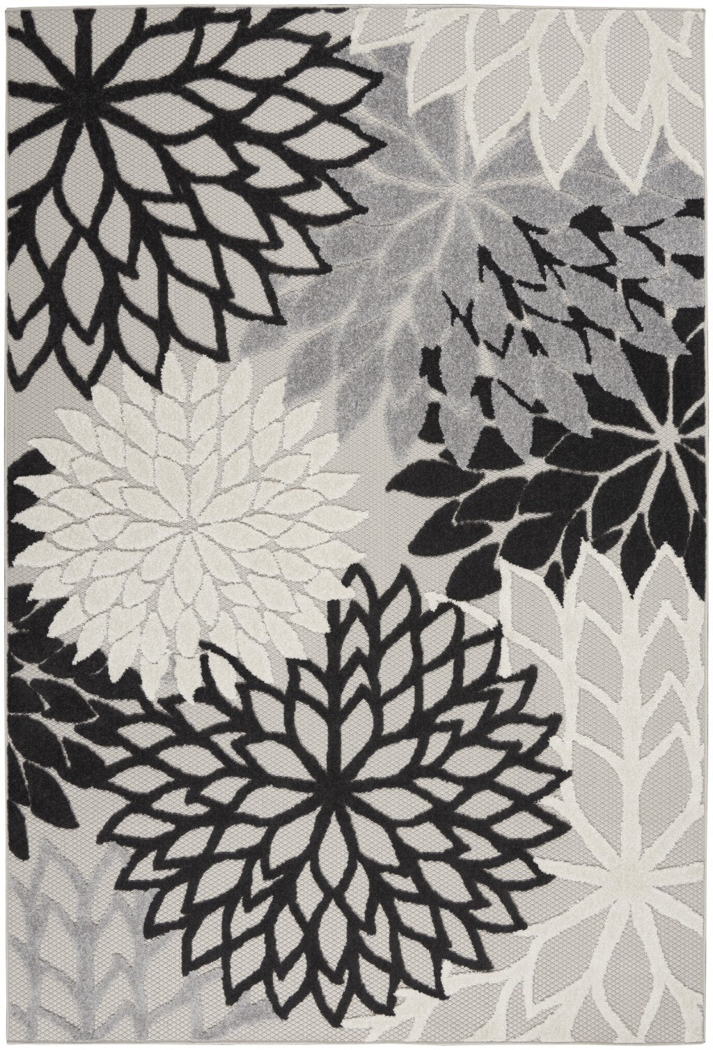 5' X 7' Black Gray White Indoor Outdoor Area Rug