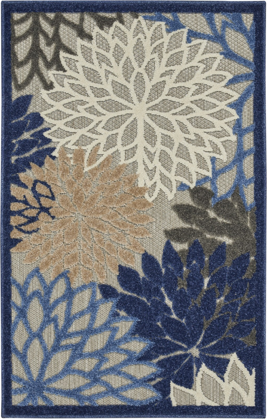 3' X 4' Blue Large Floral Indoor Outdoor Area Rug