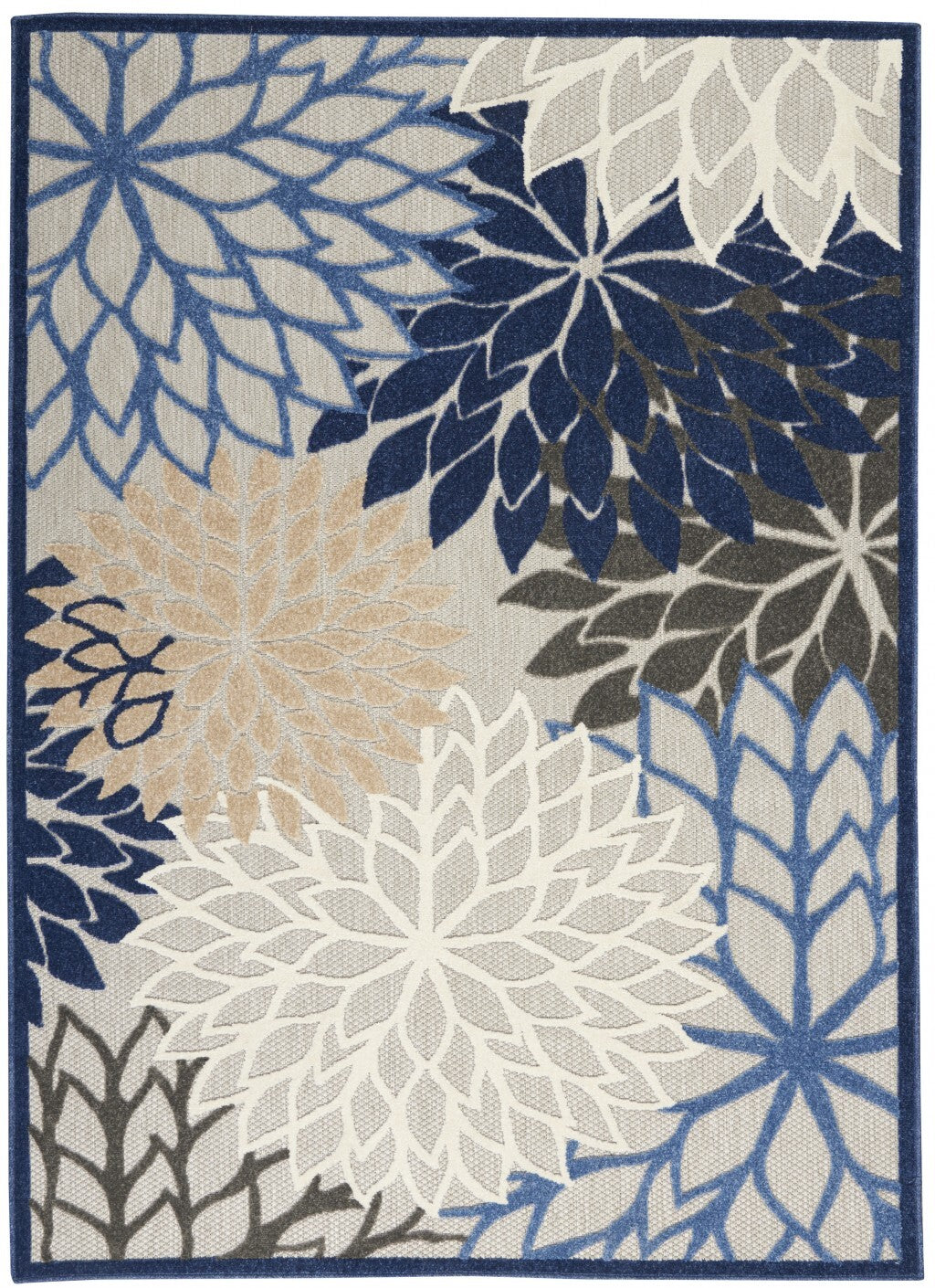 4' X 6' Blue Large Floral Indoor Outdoor Area Rug