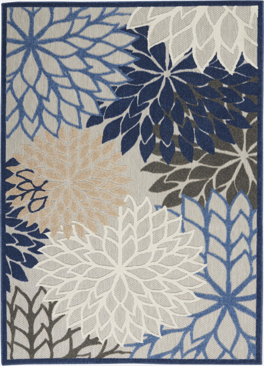 6' X 9' Blue Large Floral Indoor Outdoor Area Rug