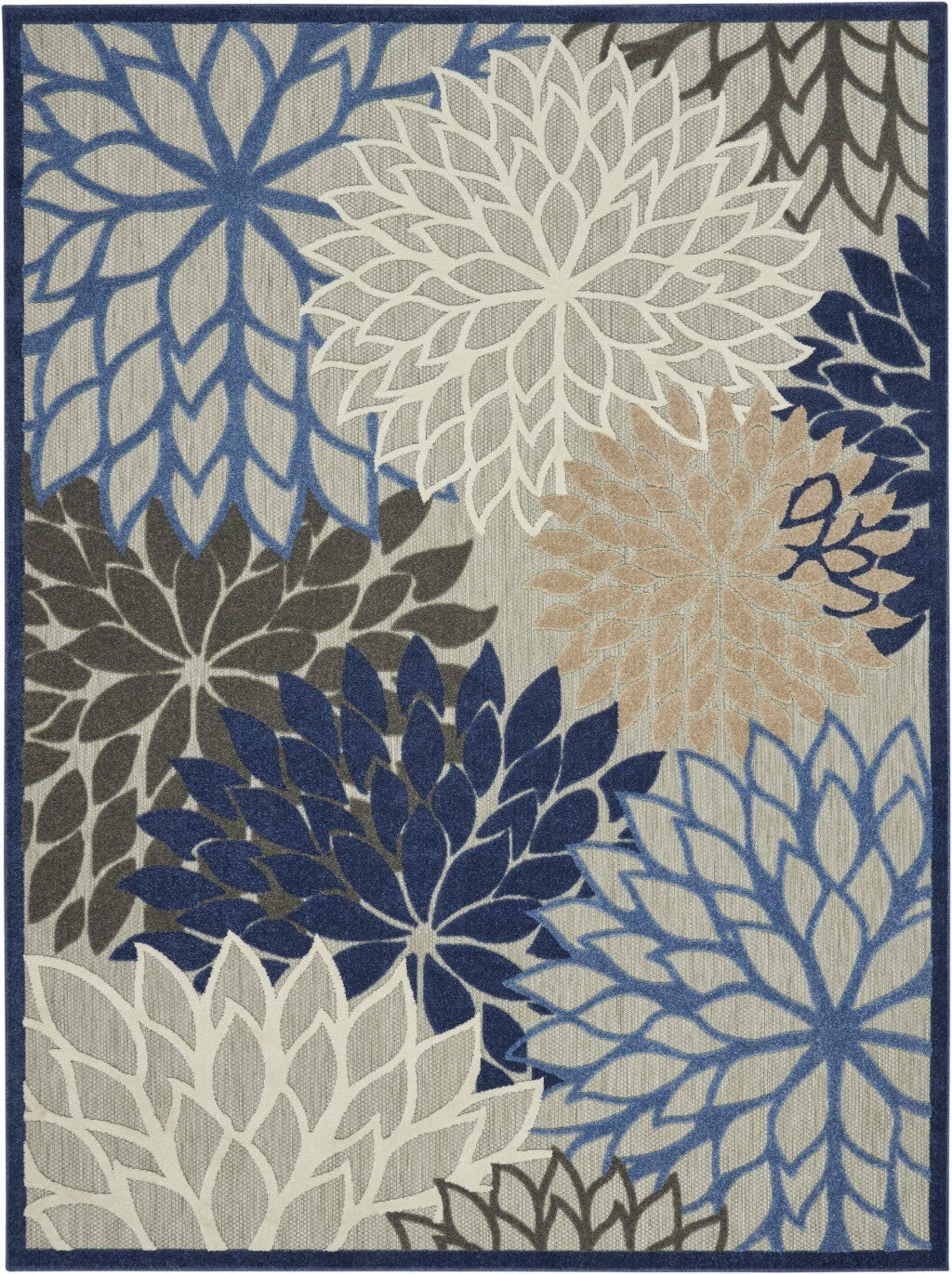 7' X 10' Blue Large Floral Indoor Outdoor Area Rug