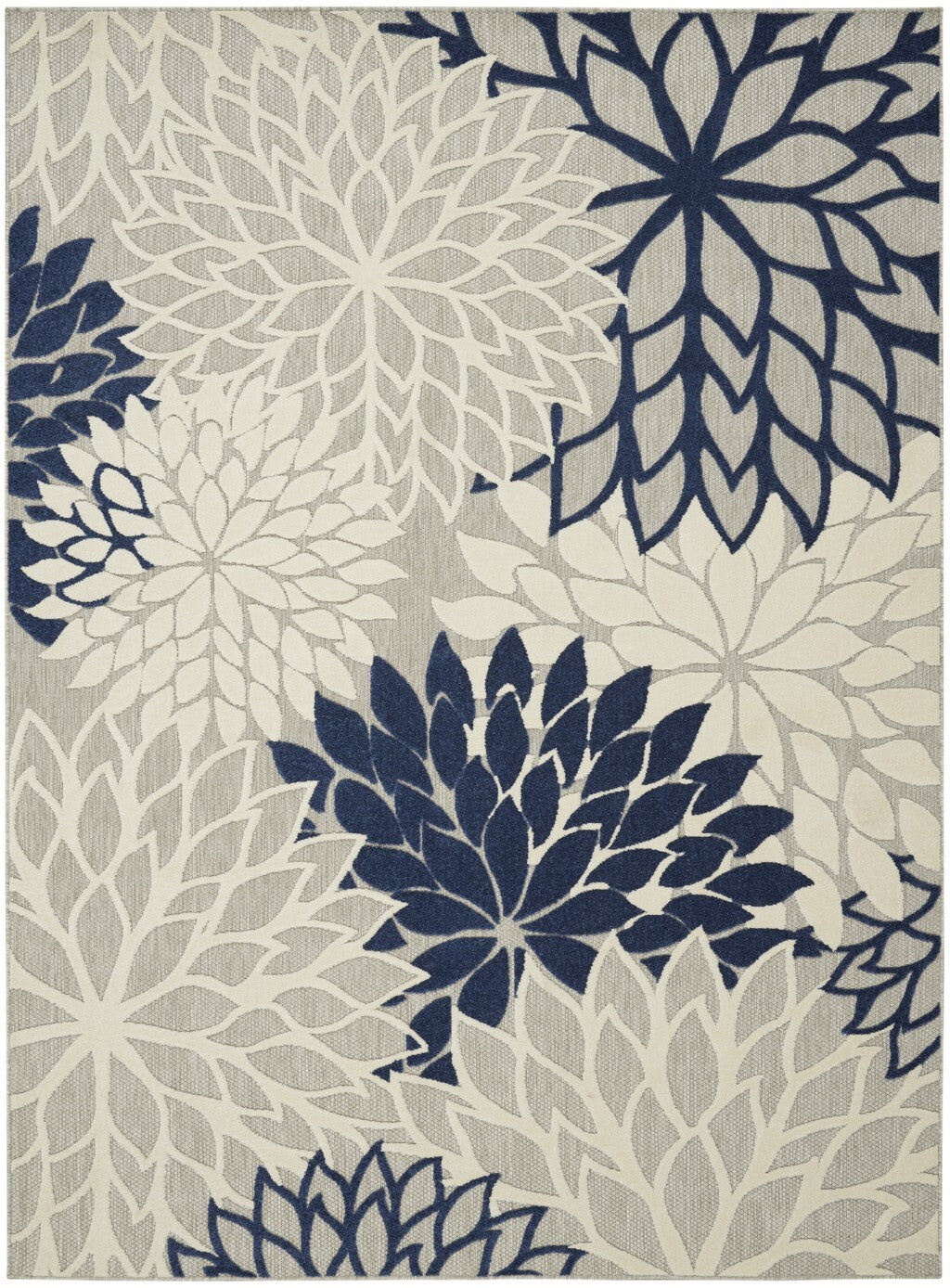 7' X 10' Ivory And Navy Indoor Outdoor Area Rug