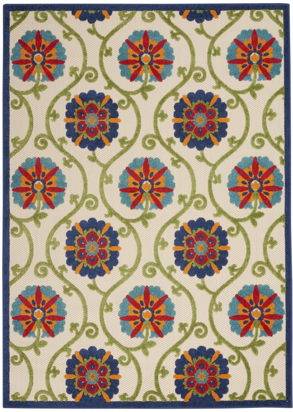 5' X 8' Blue Vines Indoor Outdoor Area Rug