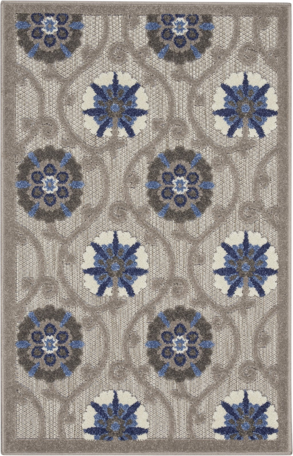 3' X 4' Gray And Blue Indoor Outdoor Area Rug