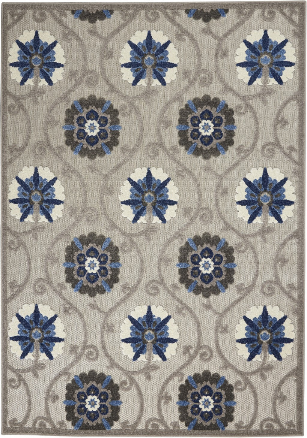 4' X 6' Gray And Blue Indoor Outdoor Area Rug