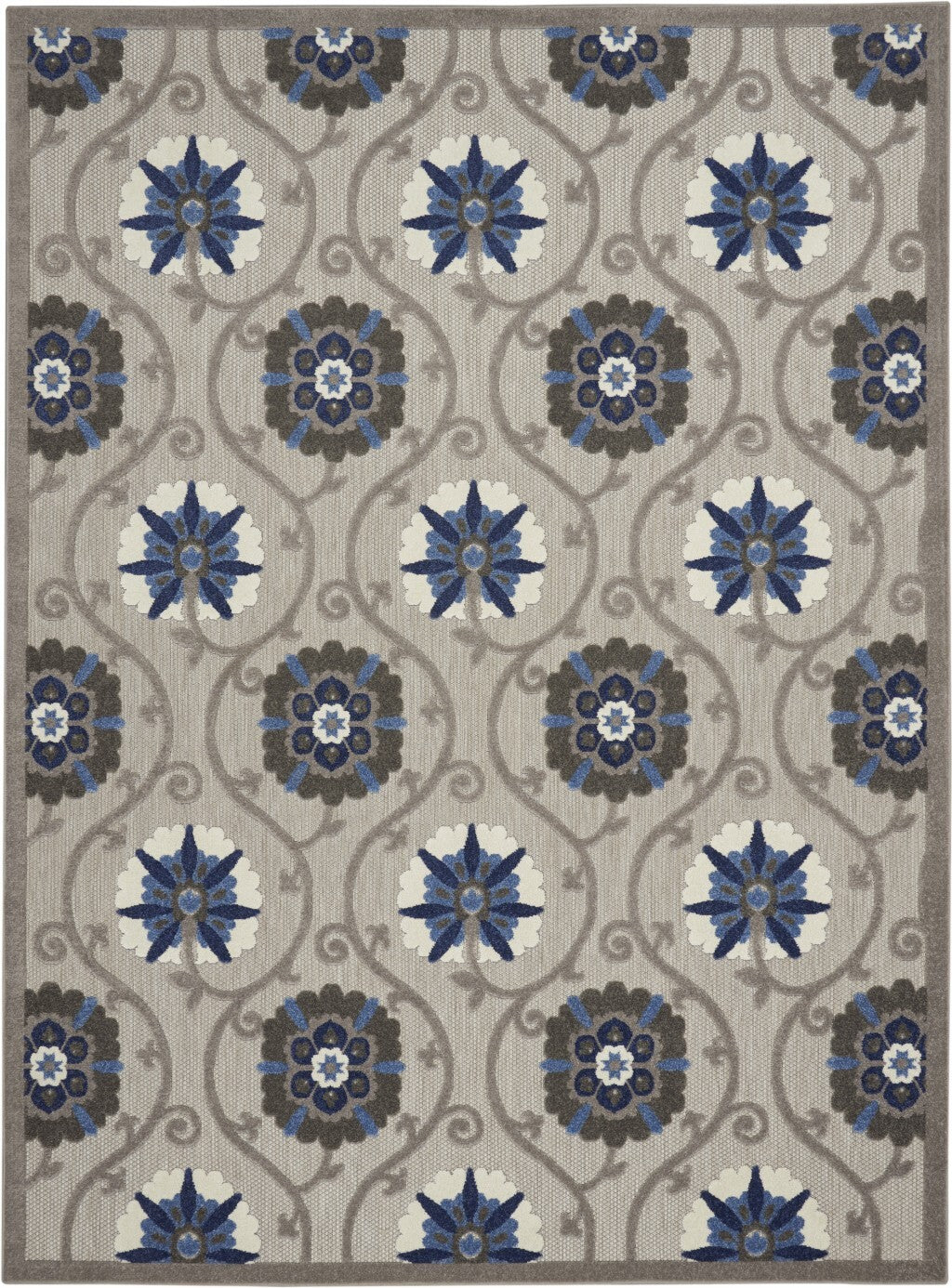 8' X 11' Gray And Blue Indoor Outdoor Area Rug