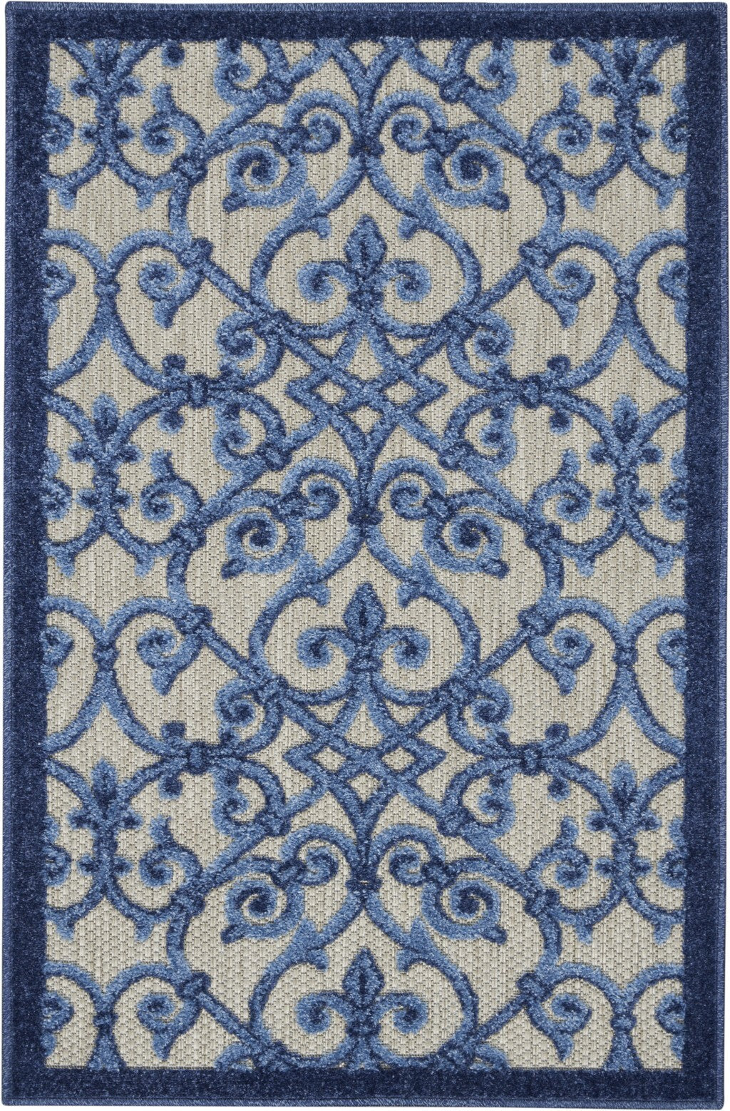 3' X 4' Gray And Blue Indoor Outdoor Area Rug