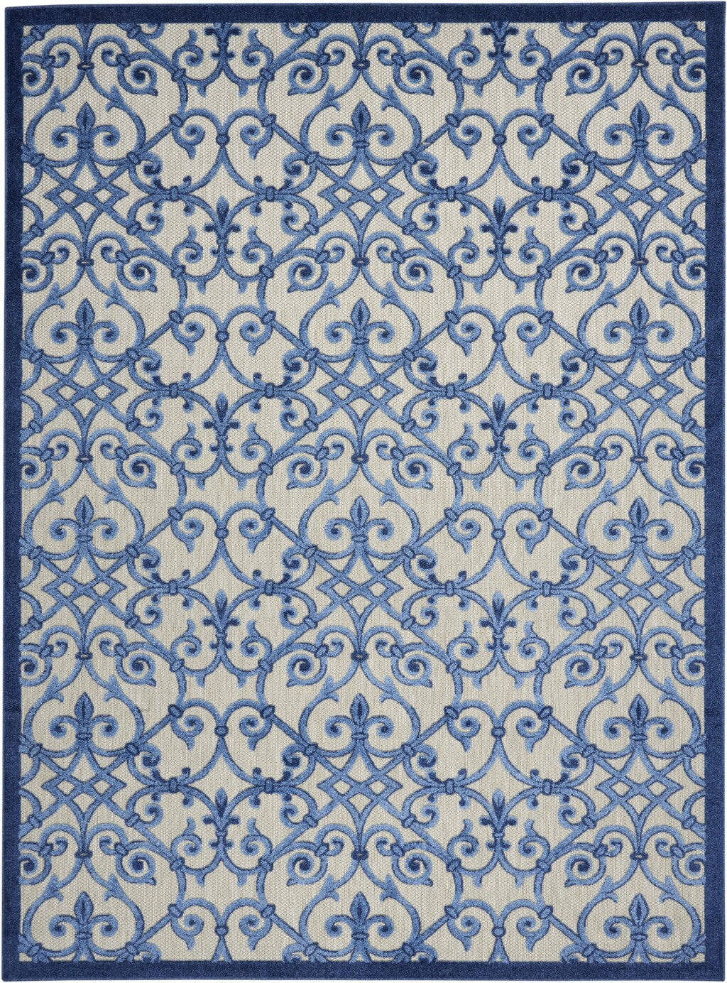 8' X 11' Gray And Blue Indoor Outdoor Area Rug