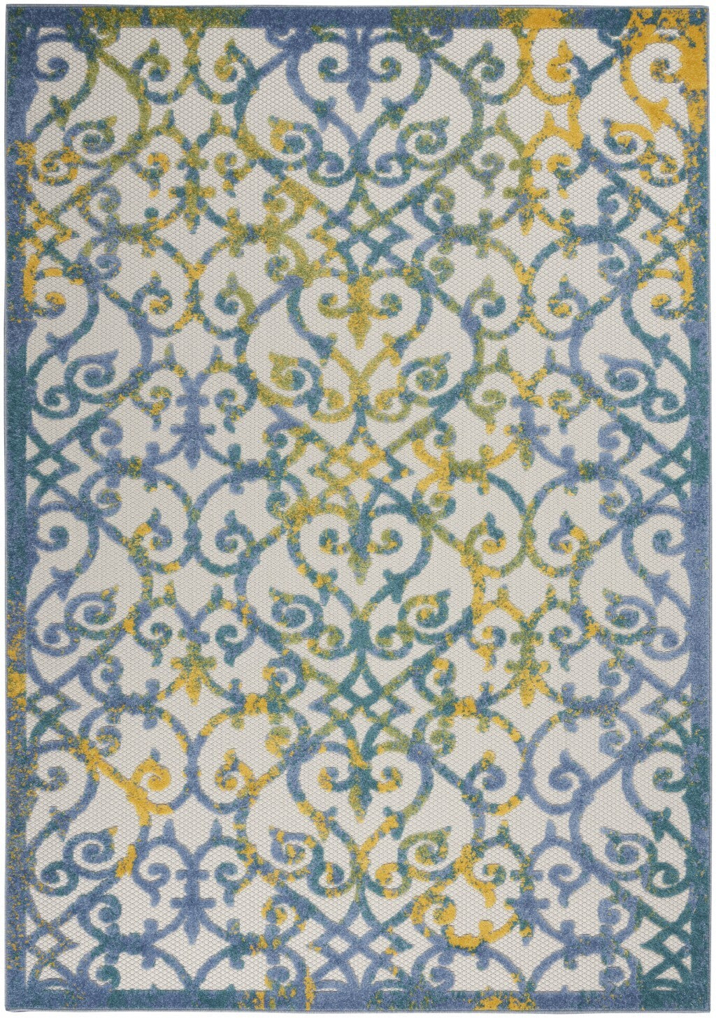 4' X 6' Ivory And Blue Indoor Outdoor Area Rug