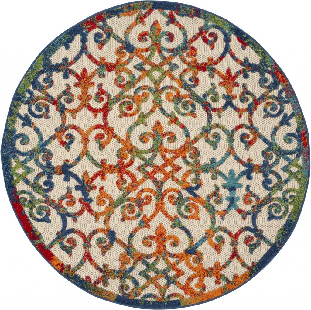4' Round Rainbow Colored Indoor Outdoor Area Rug
