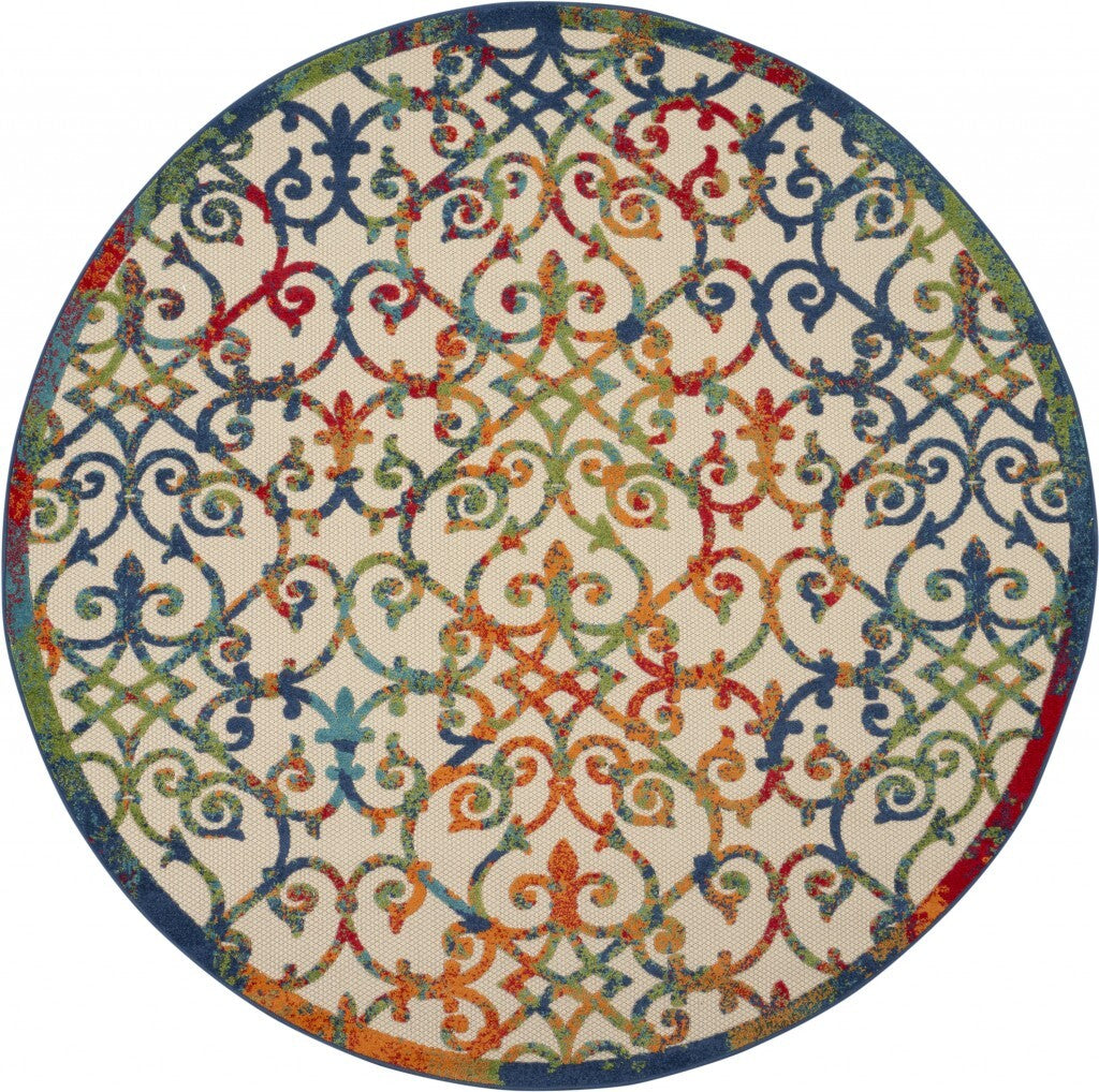 8' Round Rainbow Colored Indoor Outdoor Area Rug