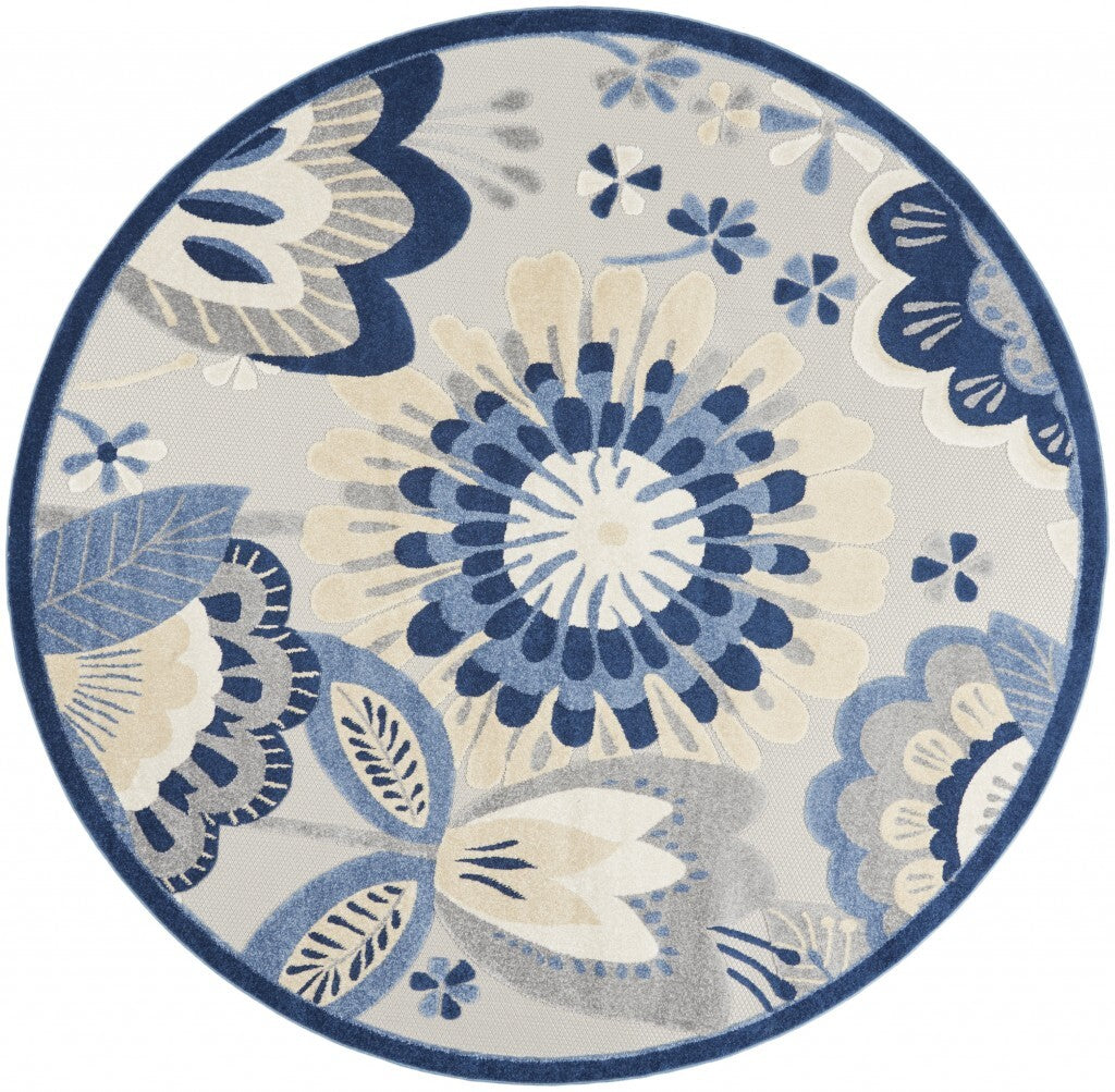 8' Round Blue And Gray Indoor Outdoor Area Rug