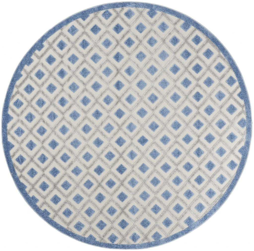 8' Round Blue And Gray Indoor Outdoor Area Rug