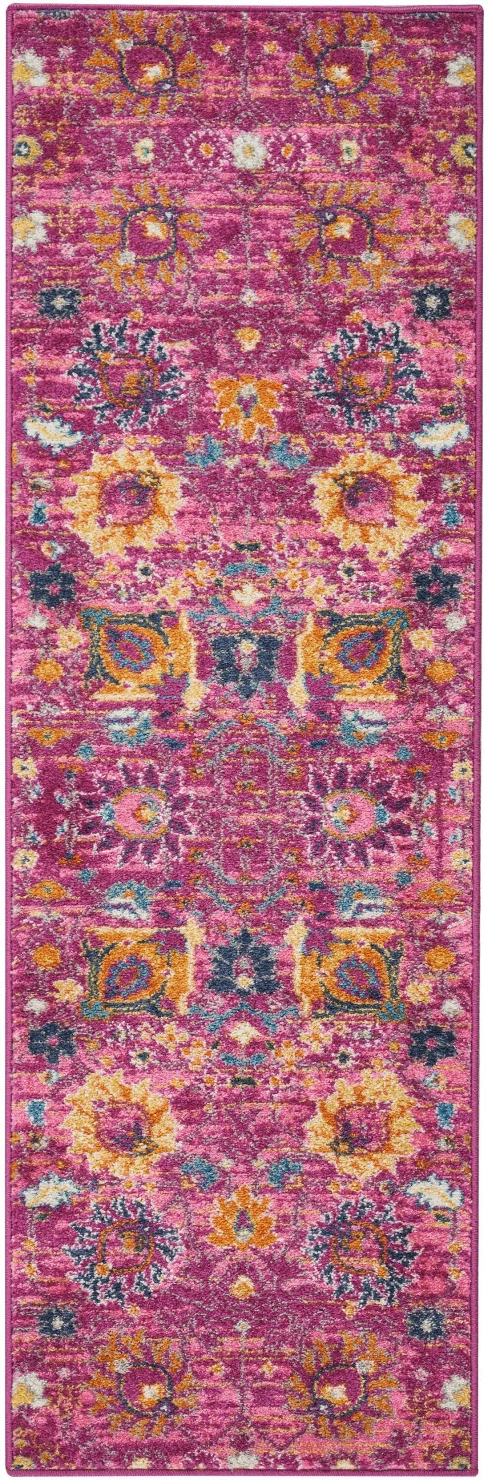 2' X 6' Fuchsia And Orange Distressed Runner Rug