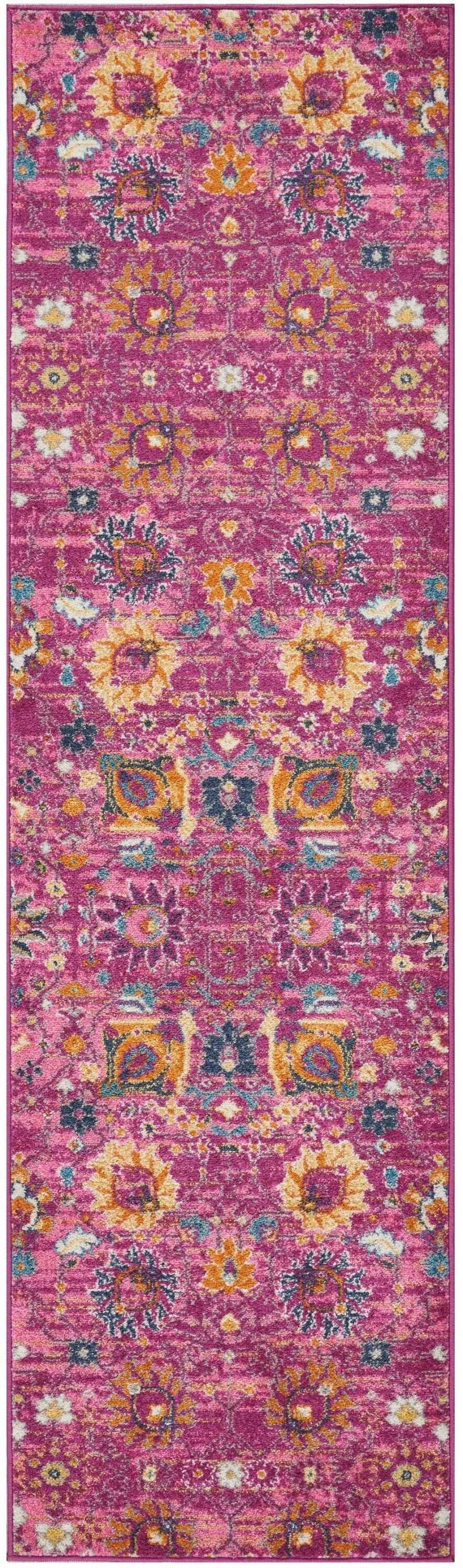 2' X 8' Fuchsia And Orange Distressed Runner Rug