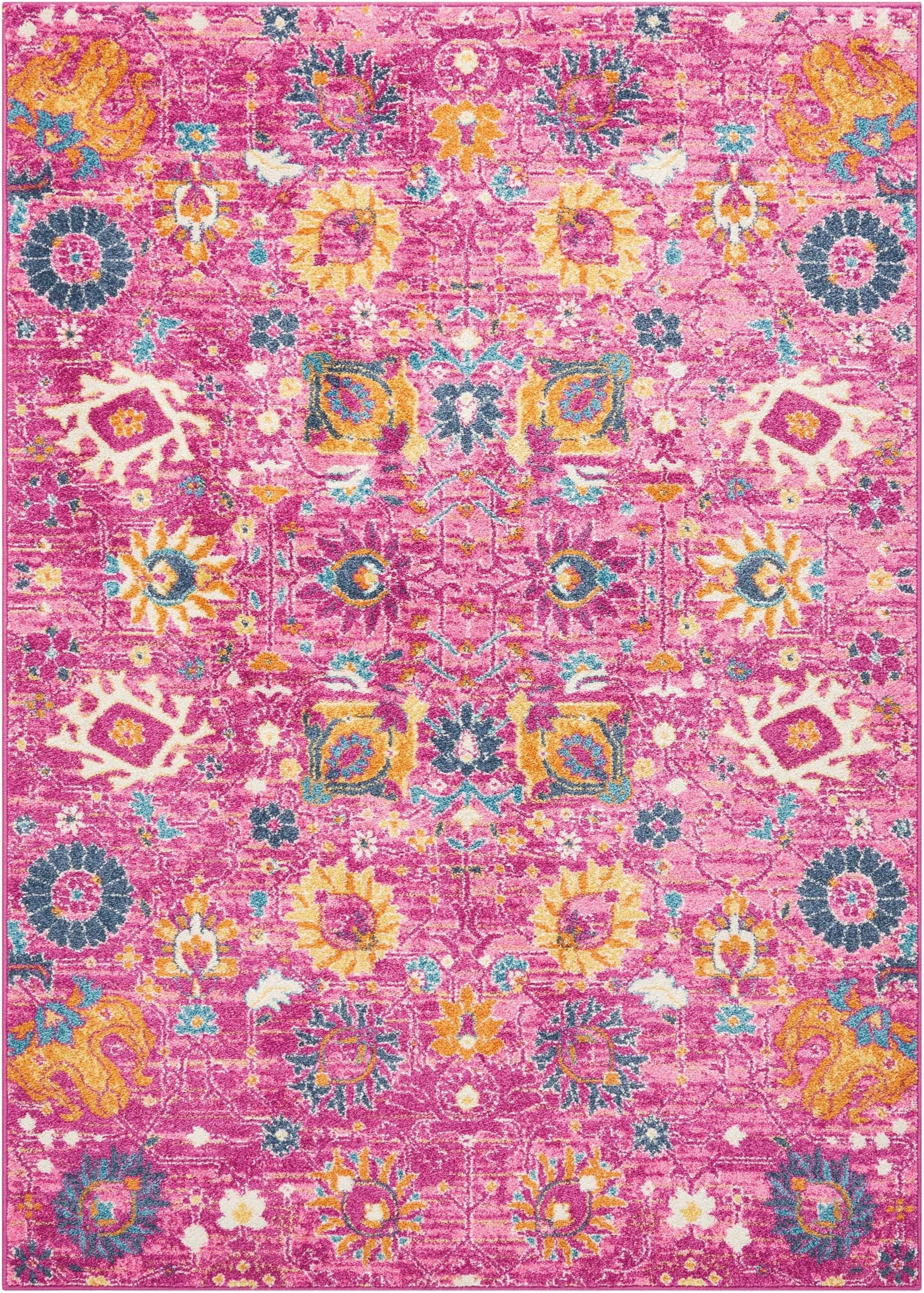 4' X 6' Fuchsia And Orange Distressed Area Rug