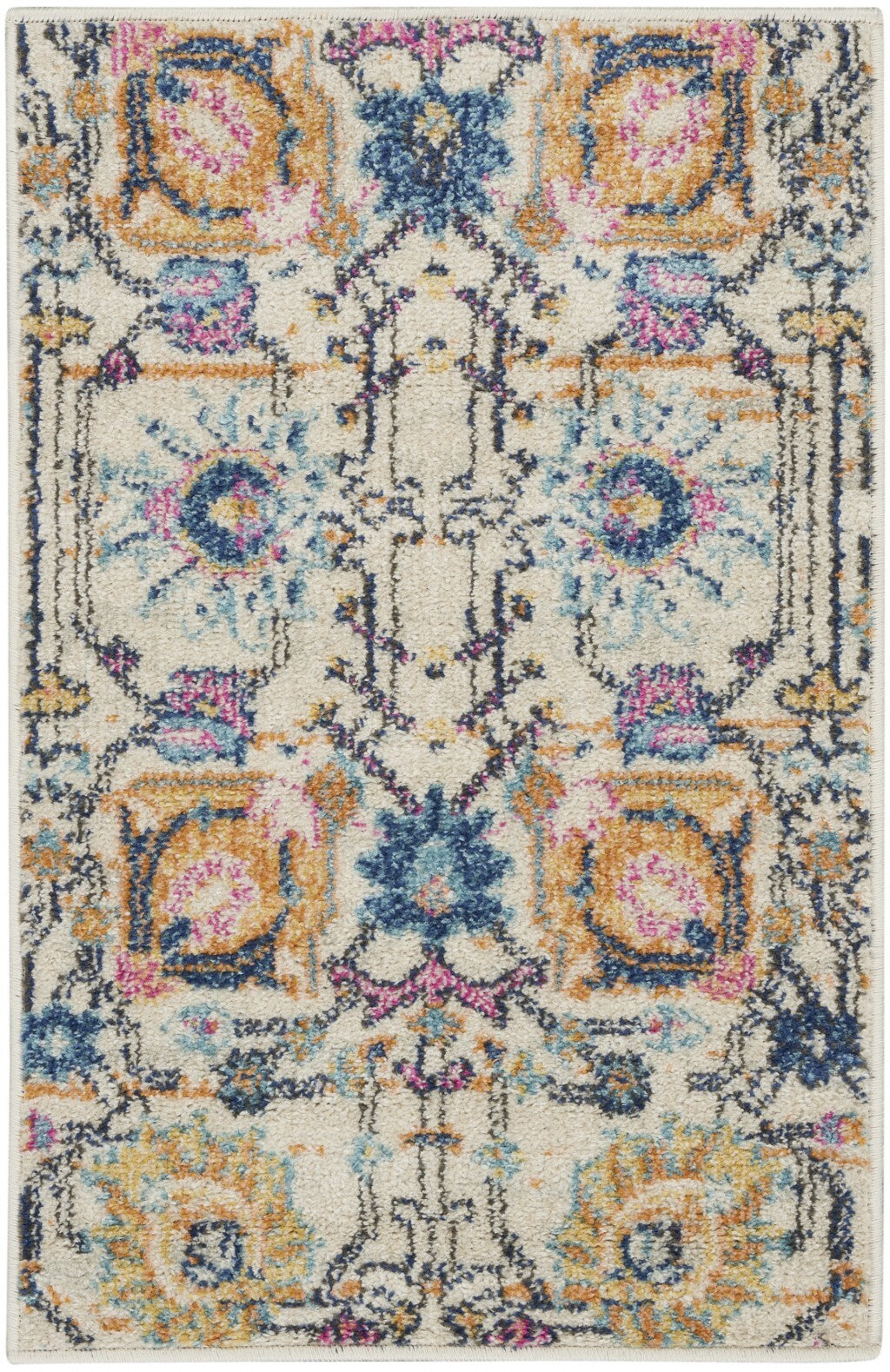 2' X 3' Ivory And Multicolor Floral Buds Scatter Rug
