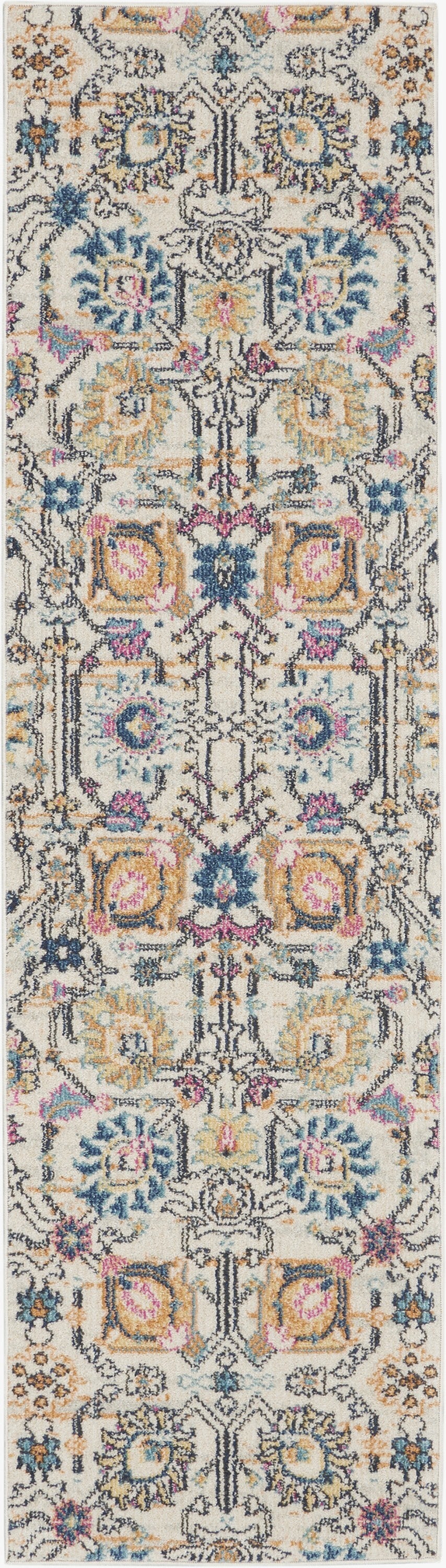 2' X 8' Ivory And Multicolor Floral Buds Runner Rug