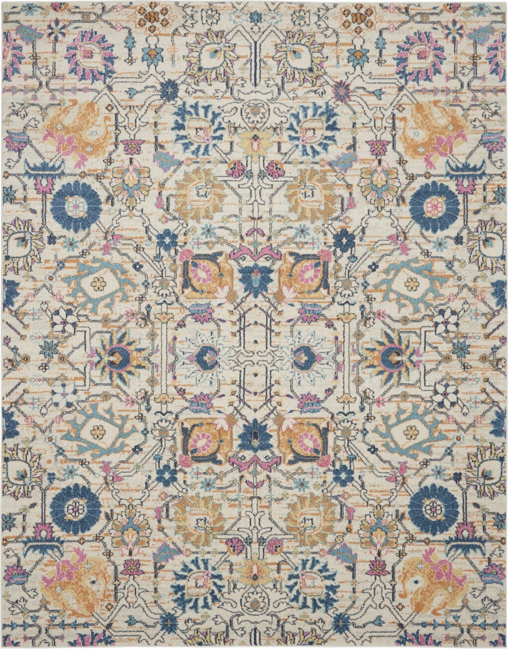 7' X 10' Ivory And Multicolor Floral Buds Area Rug