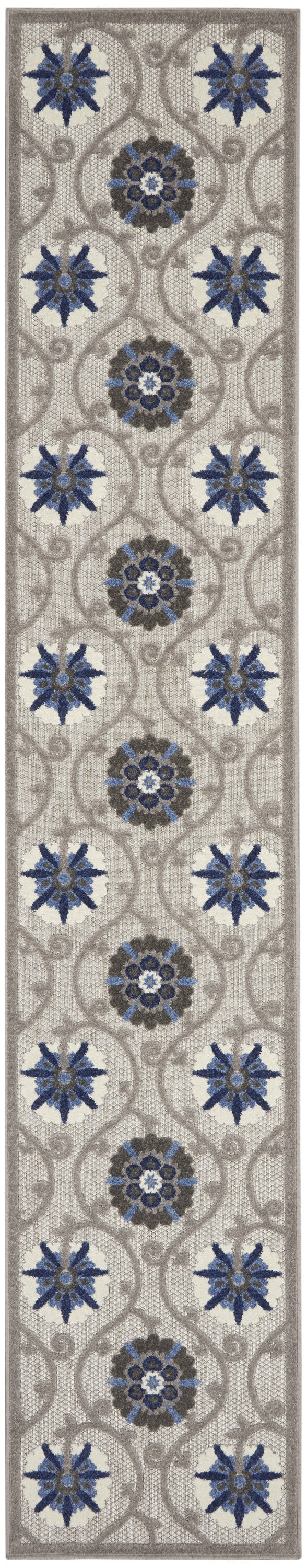 2' X 12' Gray And Blue Indoor Outdoor Runner Rug