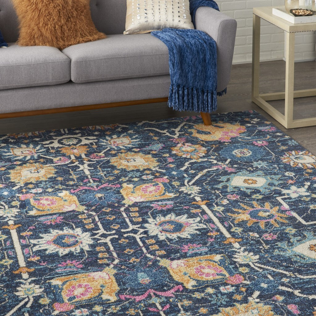 7' X 10' Navy Blue Floral Buds Area Rug
