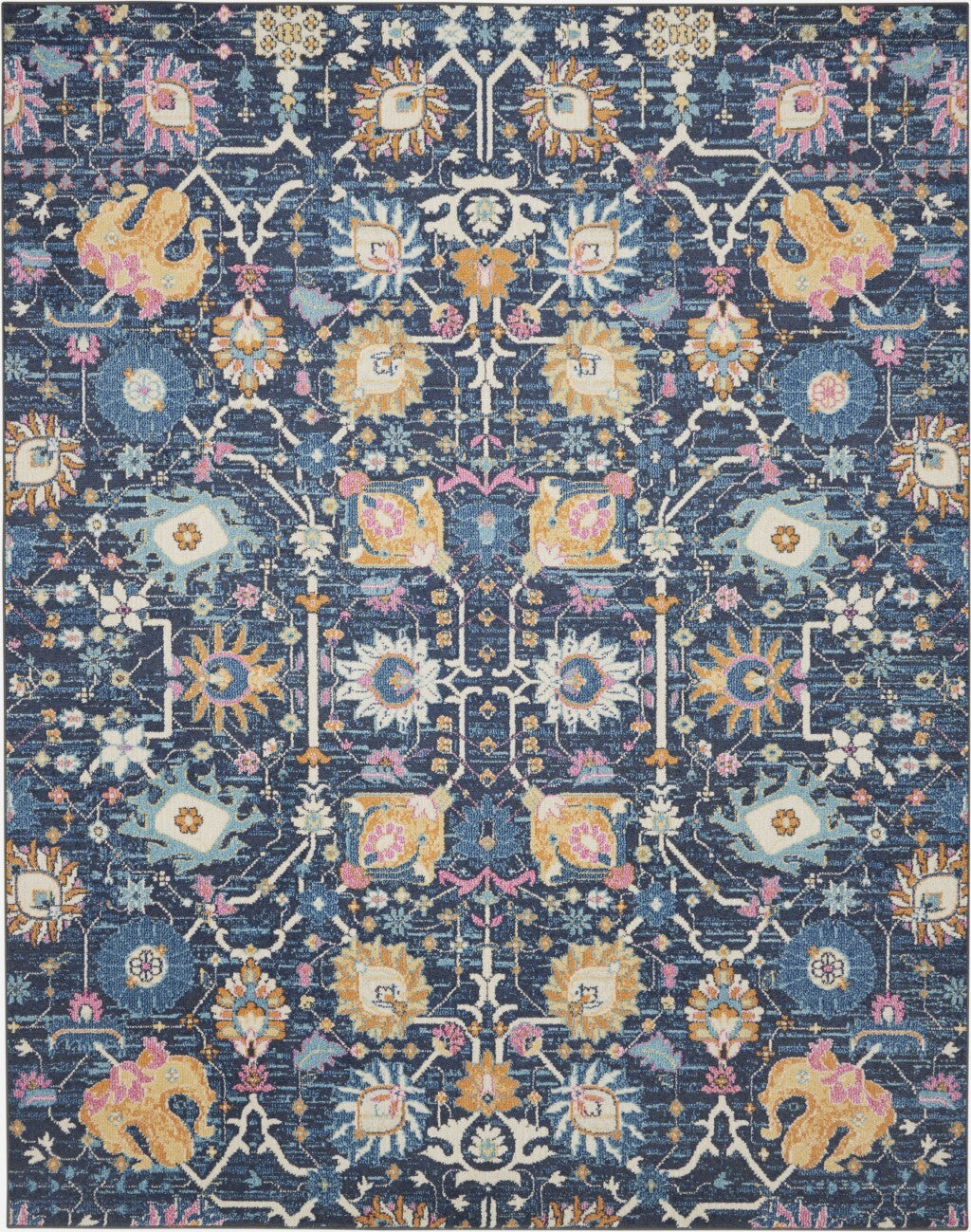 8' X 10' Navy Blue Floral Buds Area Rug