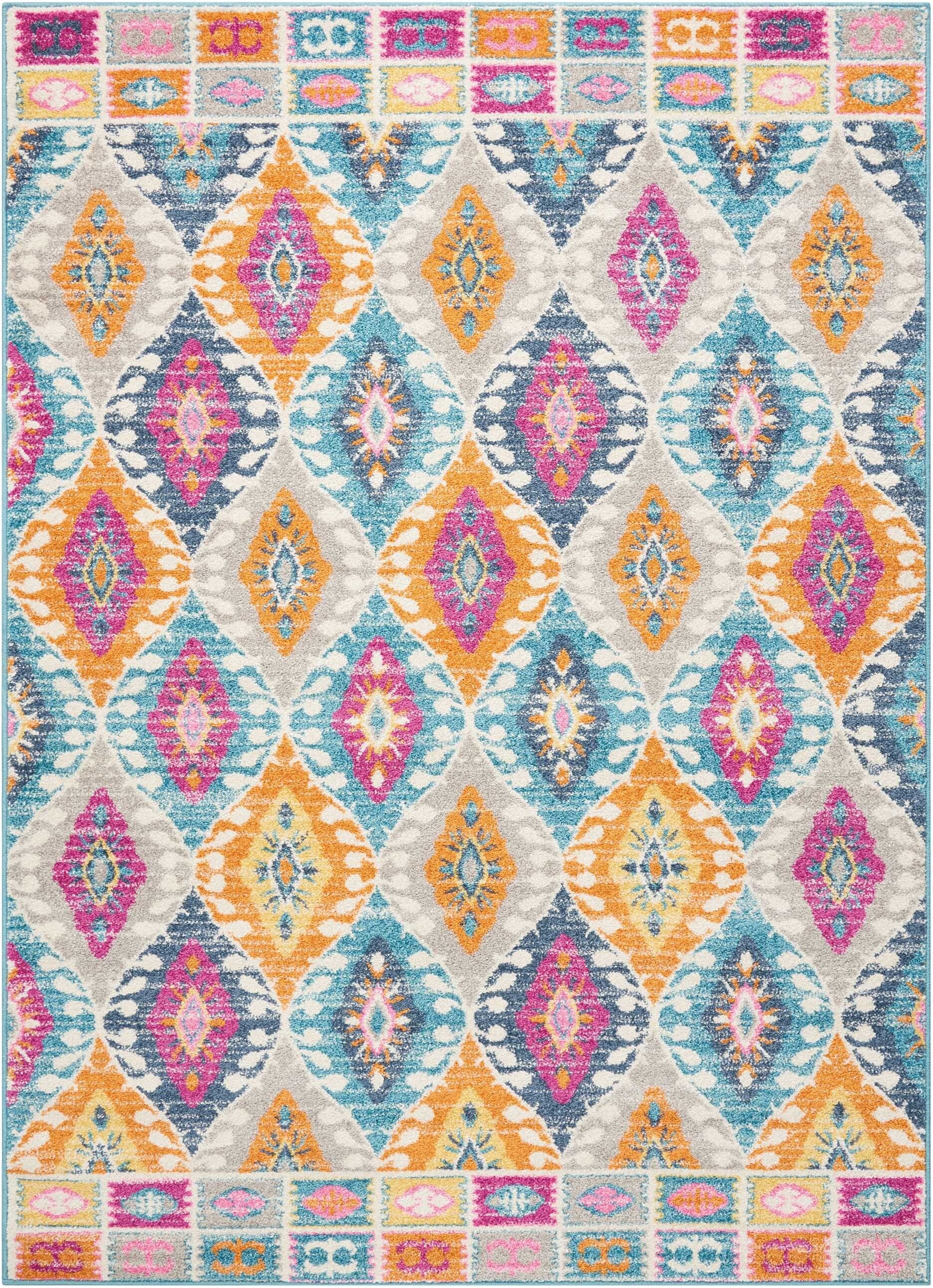 4' X 6' Multicolor Ogee Pattern Area Rug