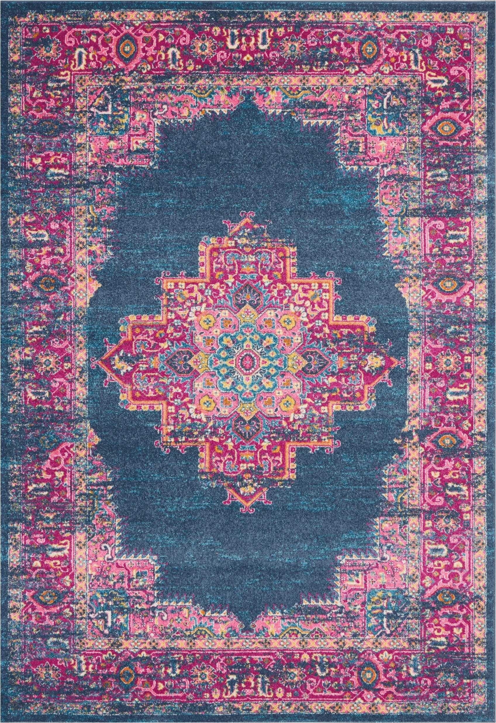 7' X 10' Blue And Pink Medallion Area Rug